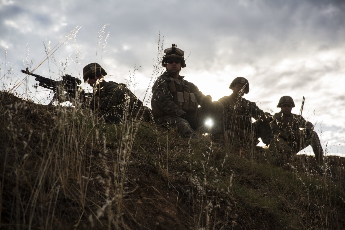 Marines with Special Purpose Marine Air-Ground Task Force-Crisis Response-Africa 19.2, Marine Forces Europe and Africa, prepare to fire their M240B machine guns during a squad attack on Campo De Maniobras, Base General Menacho, Spain, June 18, 2019. (Cpl. Margaret Gale/Marine Corps)