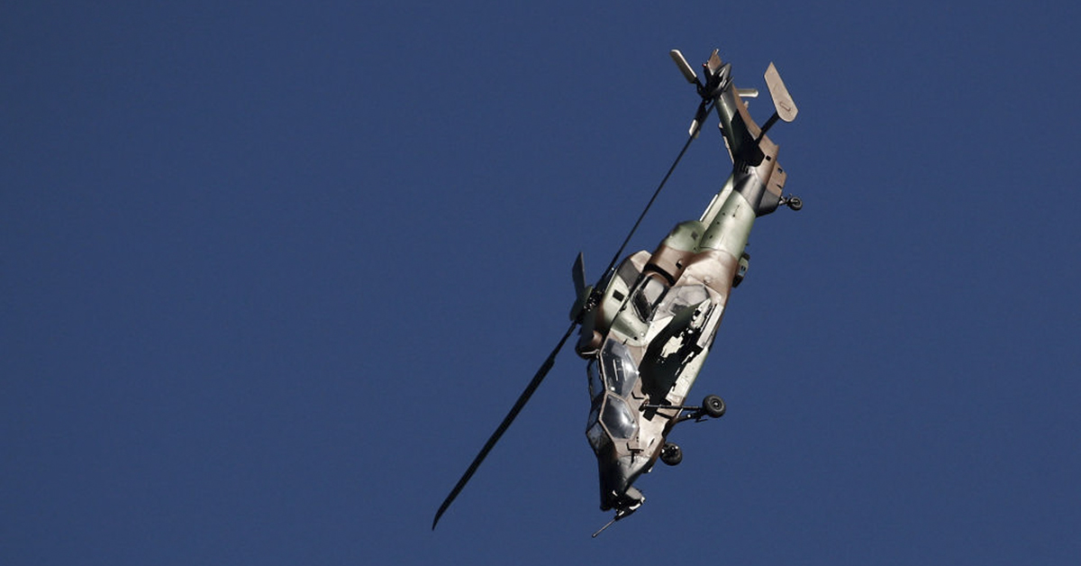A French Army Eurocopter Tiger helicopter flies during the inauguration of the 53rd Paris Air Show at Le Bourget Airport near Paris on June 17, 2019. (Benoit Tessier/AFP via Getty Images)