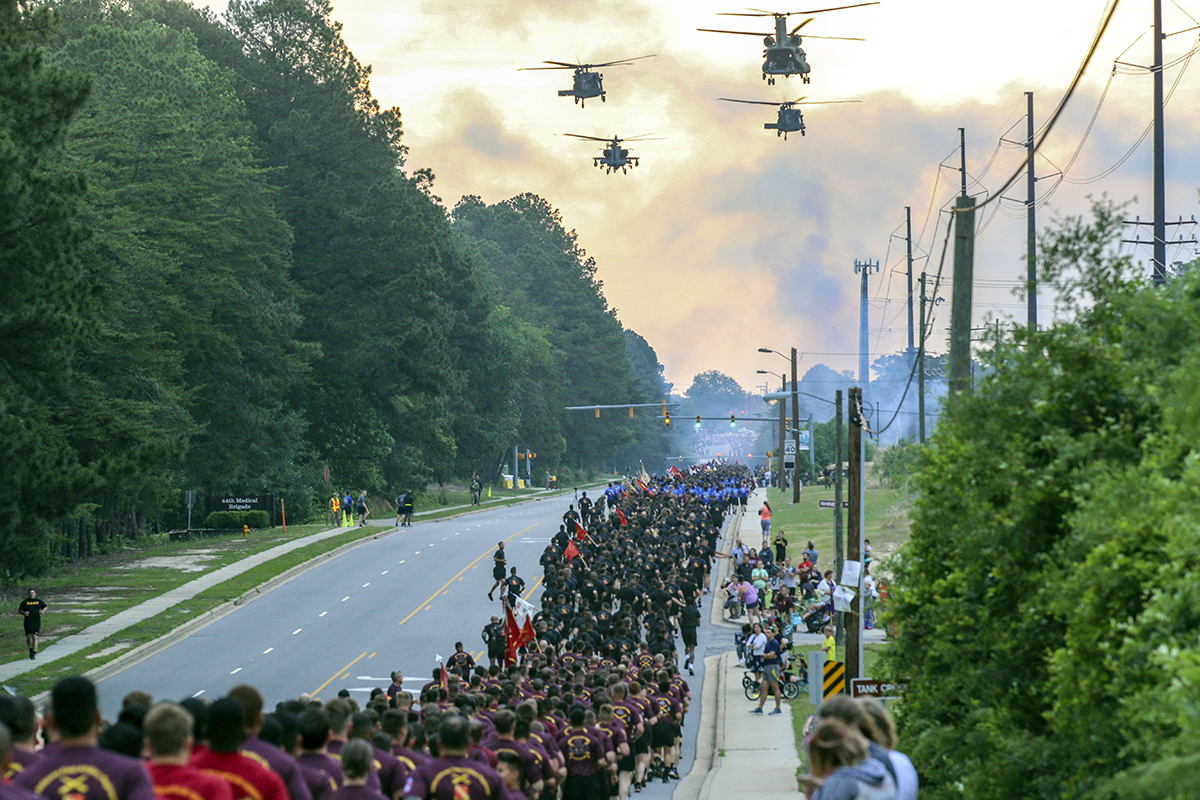 Approximately 18,000 Army paratroopers assigned to the 82nd Airborne Division participate in the Division Run during All American Week 2018 on Fort Bragg, North Carolina. (Pfc. Alleea Oliver/Army)