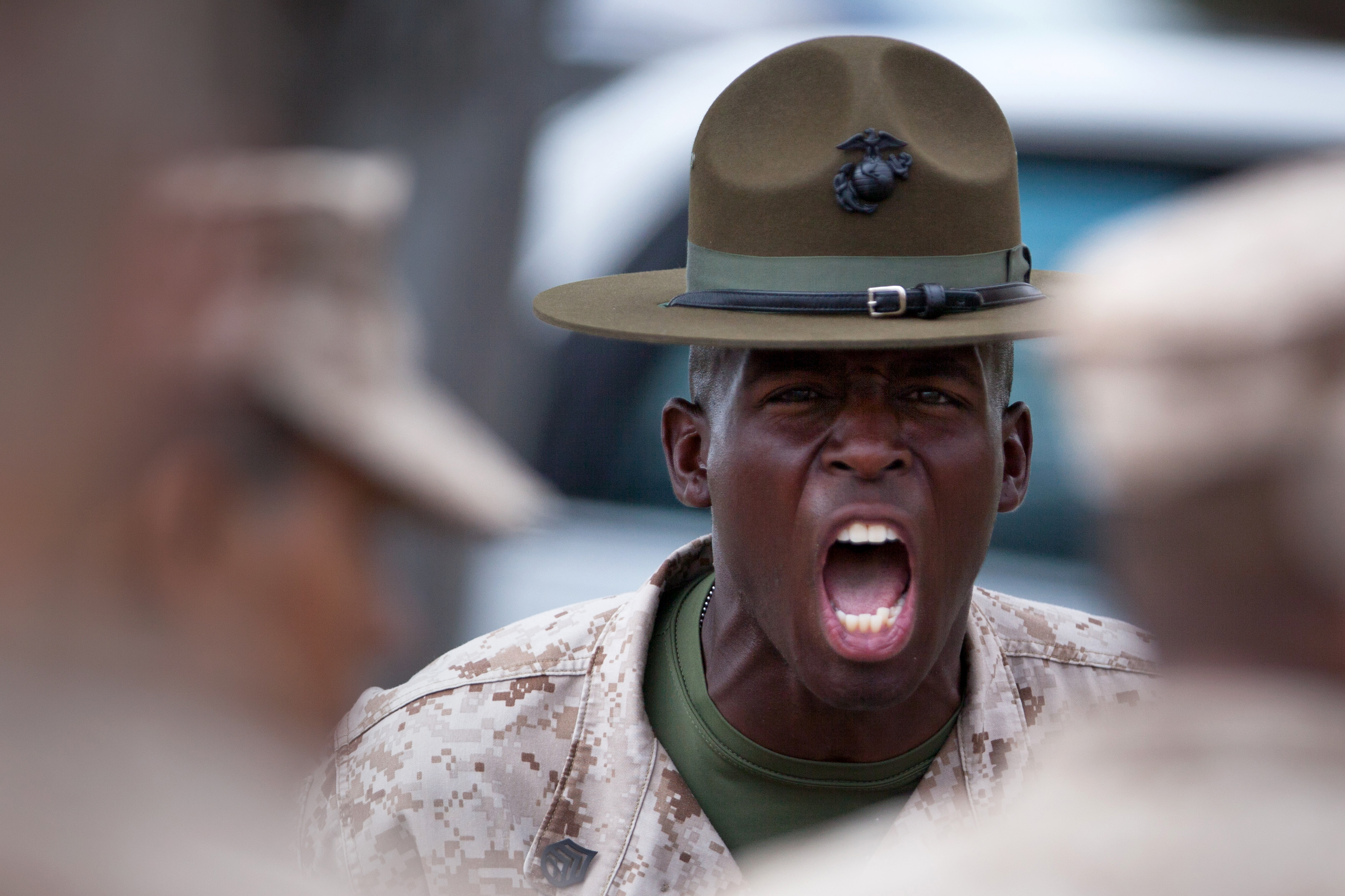 Marine drill instructors hide at boot camp