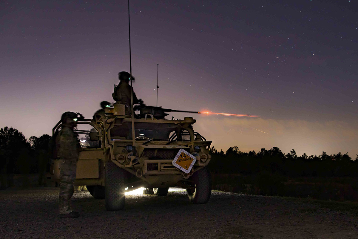Green Berets assigned to 3rd Special Forces Group (Airborne) fire the M2 .50 caliber machine gun on April 2, 2019, at Fort Bragg, N.C. (Sgt. Steven Lewis/Army)
