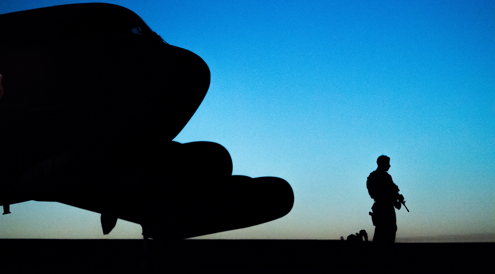 Airman Mario Diaz, 2nd Security Forces Squadron installation access controller, guards a B-52H Stratofortress during exercise Global Thunder 20 at Barksdale Air Force Base, La., Oct. 22, 2019. (Senior Airman Tessa B. Corrick/Air Force)
