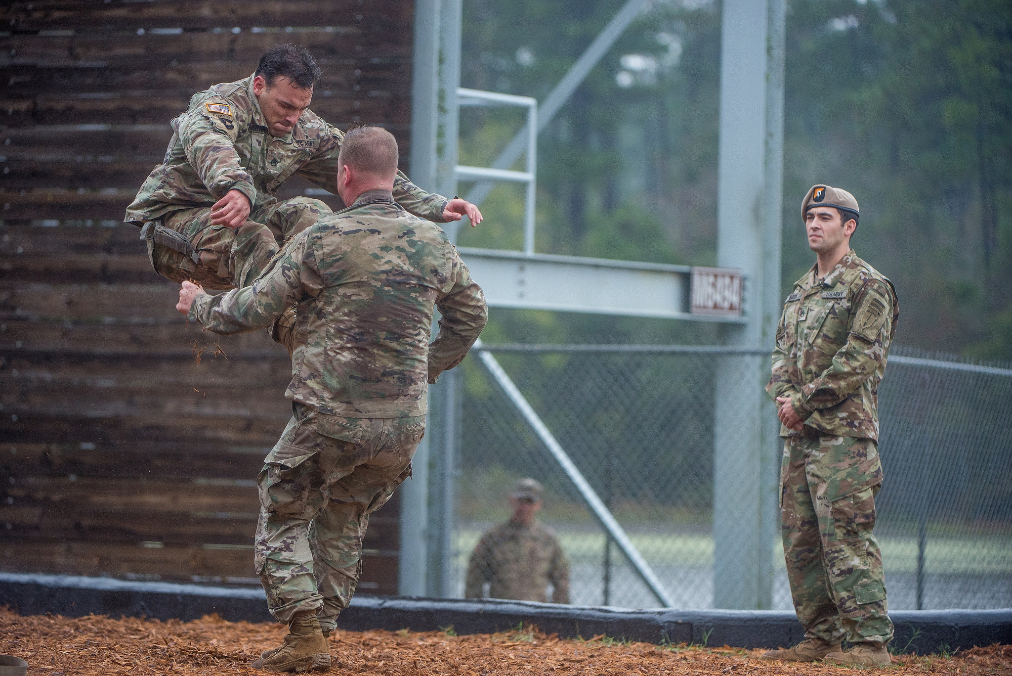 Soldiers conduct a combatives demonstration at the Airborne and Ranger Training Brigade ranger graduation at Fort Benning, Ga., Oct. 26, 2018. (Patrick A. Albright/Army)
