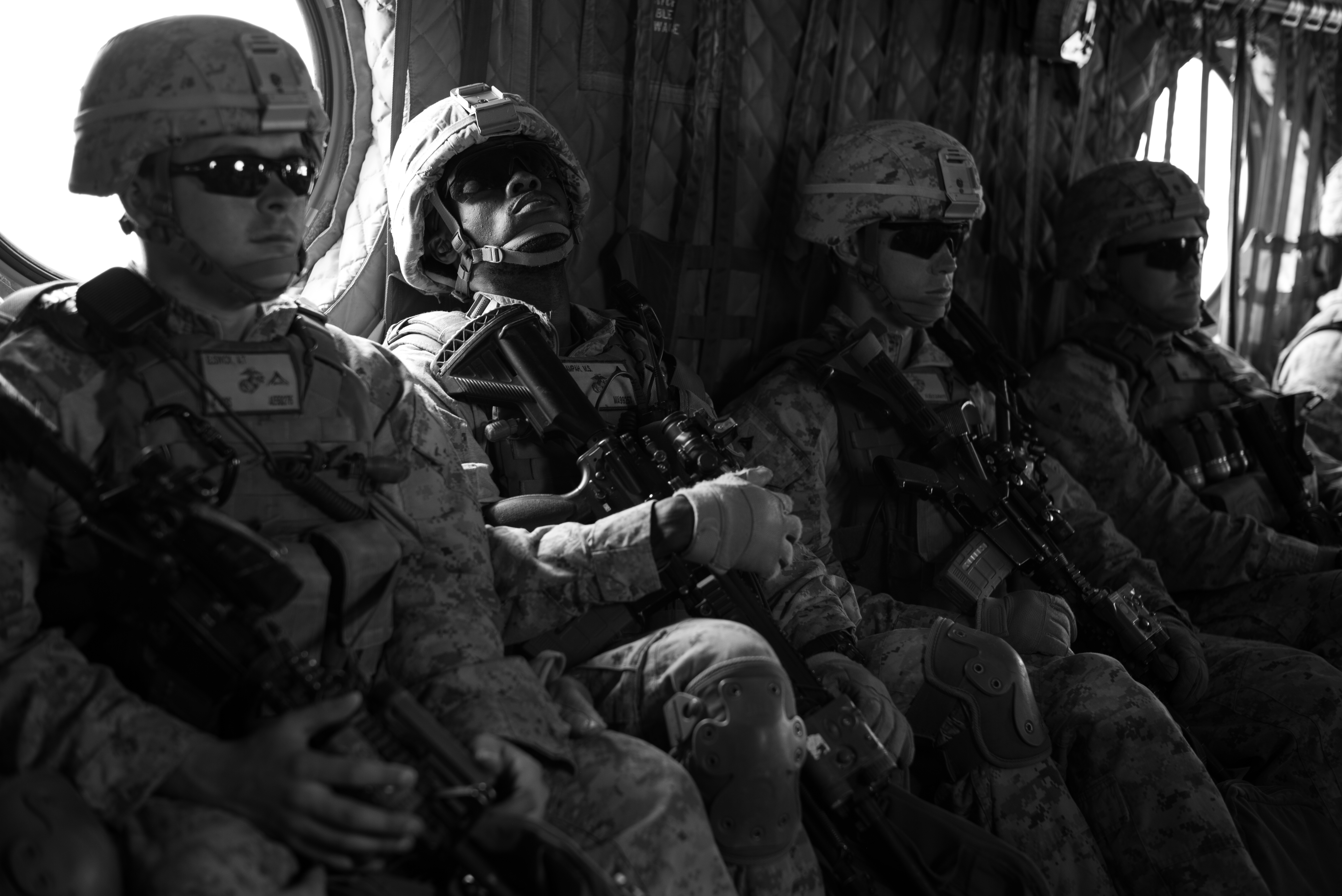 Afghanistan -- U.S. Marines aboard a transport aircraft seen in a production photo from National Geographic’s “Chain of Command.” The eight-part documentary series follows U.S. units around the world as they fight extremists from Africa to Afghanistan. Narrated by Chris Evans (“Captain America,” “The Avengers”), the series runs on Mondays at 9/8 central. (Cam Glendenning, special to Military Times/National Geographic)
