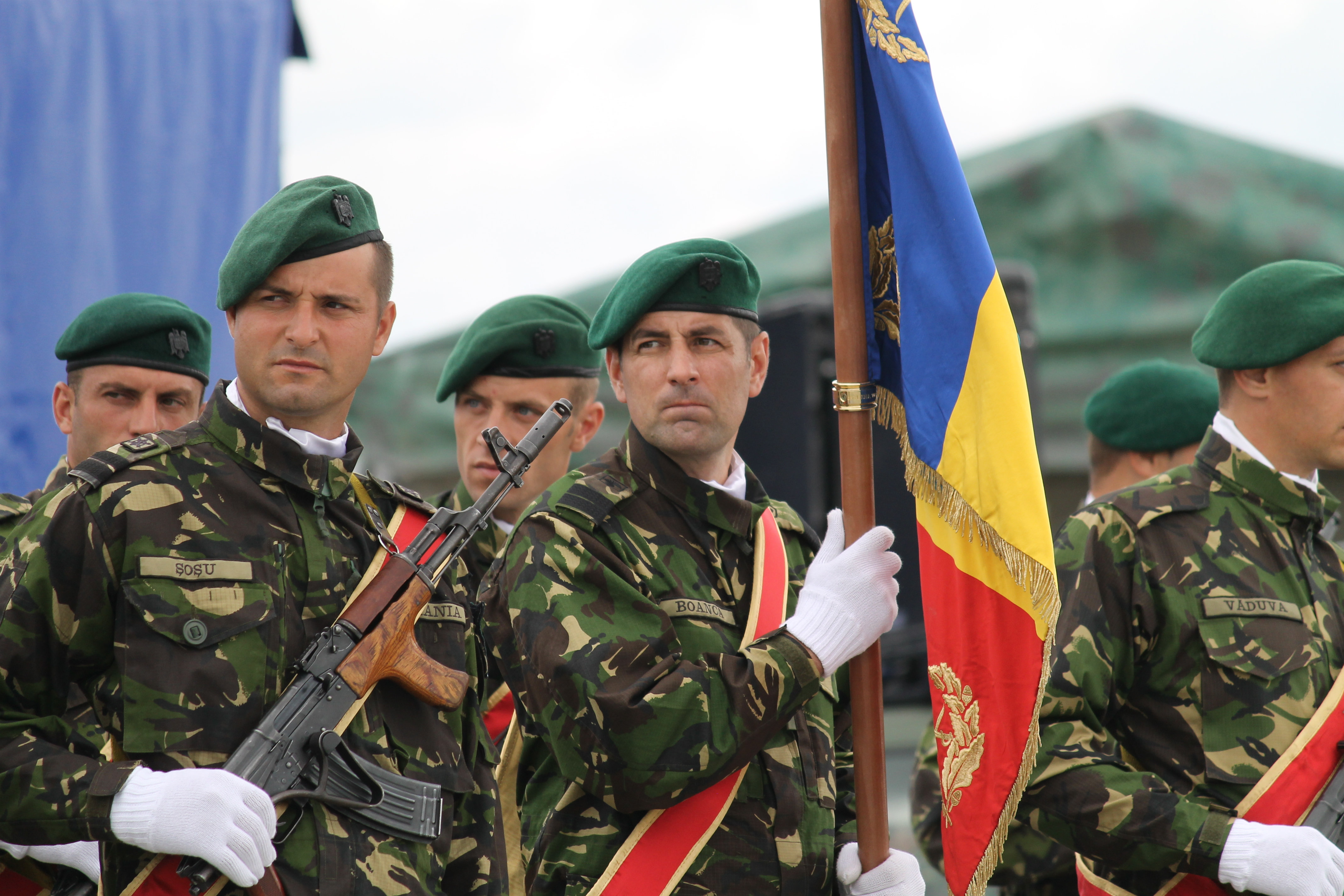 Romanian soldiers wait to greet Romanian President Klaus Iohannis ahead of CALFEX on July 15. The presence of the president at the exercise shows the importance of the operation to Romania and also the importance of the Romanian military to its country as it prepares for any sign of Russian aggression along its Black Sea border. (Jen Judson/Staff)