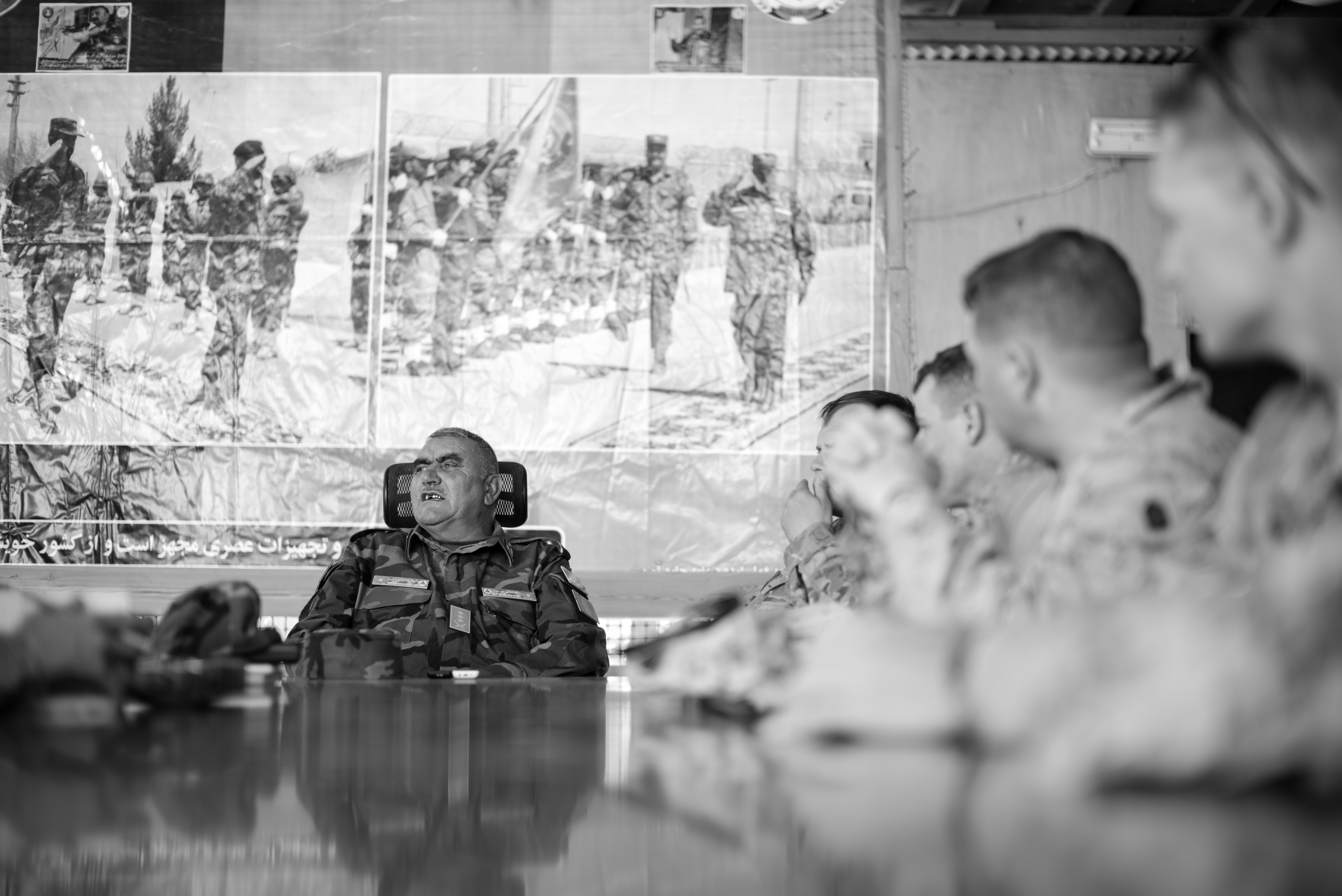 Afghanistan -- U.S. and Afghan military members hold a meeting as seen in a production photo from National Geographic’s “Chain of Command.” The eight-part documentary series follows U.S. units around the world as they fight extremists from Africa to Afghanistan. Narrated by Chris Evans (“Captain America,” “The Avengers”), the series runs on Mondays at 9/8 central. (Cam Glendenning, special to Military Times/National Geographic)