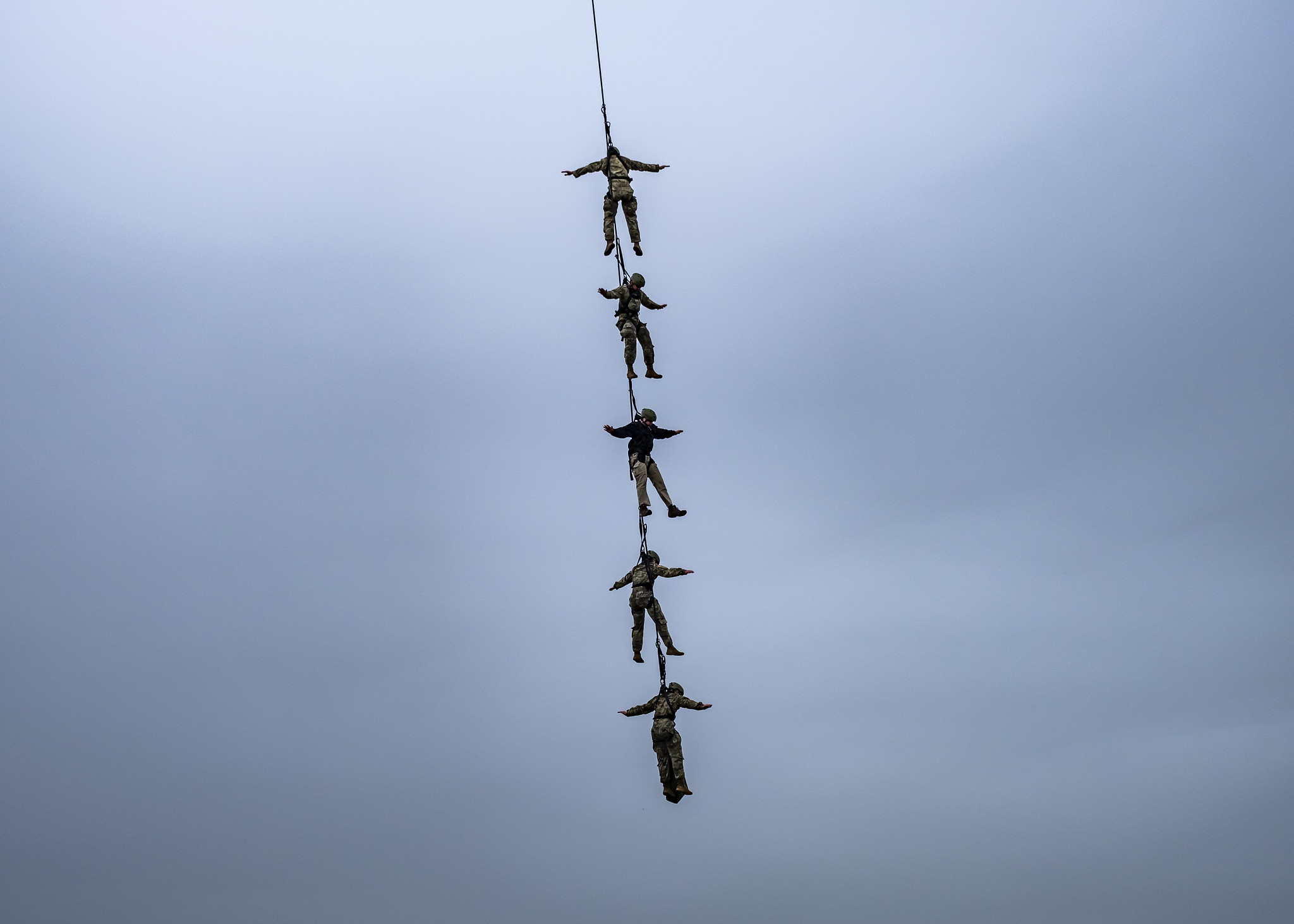 Indiana National Guard soldiers conduct rappel and special patrol infilitration/exfiltration system training on April 24, 2019, at Camp Atterbury, Ind. (National Guard)