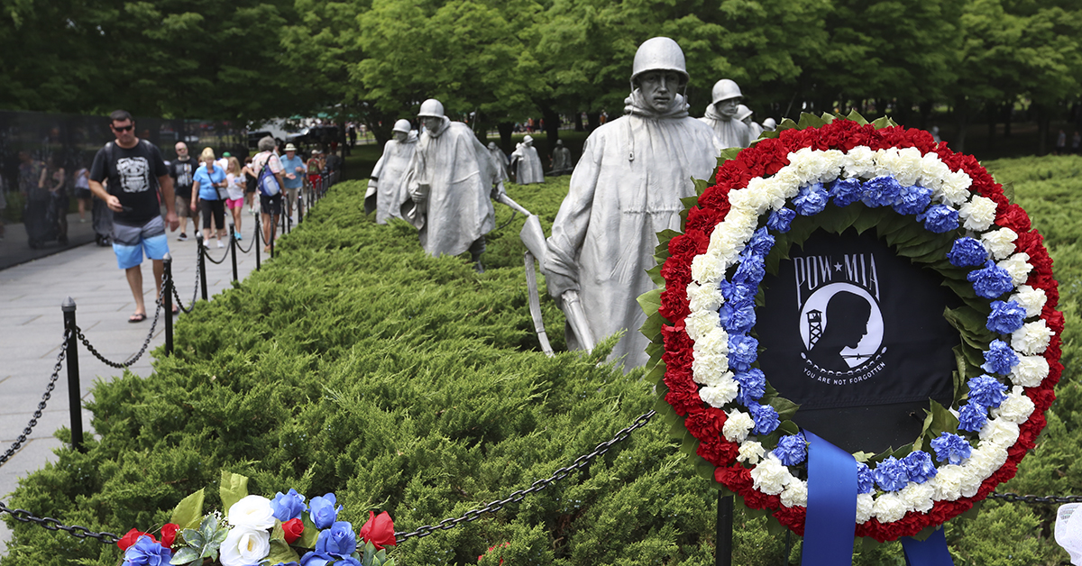 Pedestrians walk through the Korean War Memorial on Sunday, May 27 in Washington, D.C. during Memorial Day Weekend festivities throughout the city. (Ben Murray / Military Times)