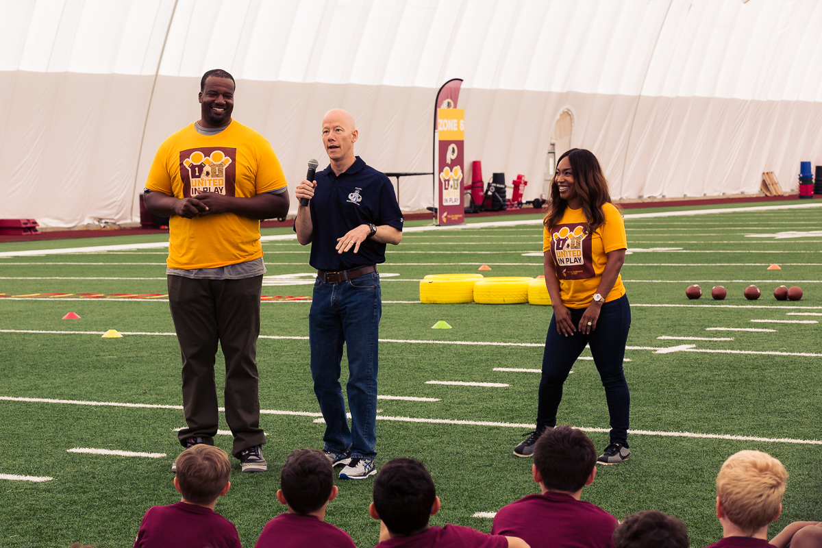 Military children participate in team-building activities for Army Forces Day on Saturday, June 19, 2018, at Redskins Park in Loudoun County, Va. (James Williams/Military Times)