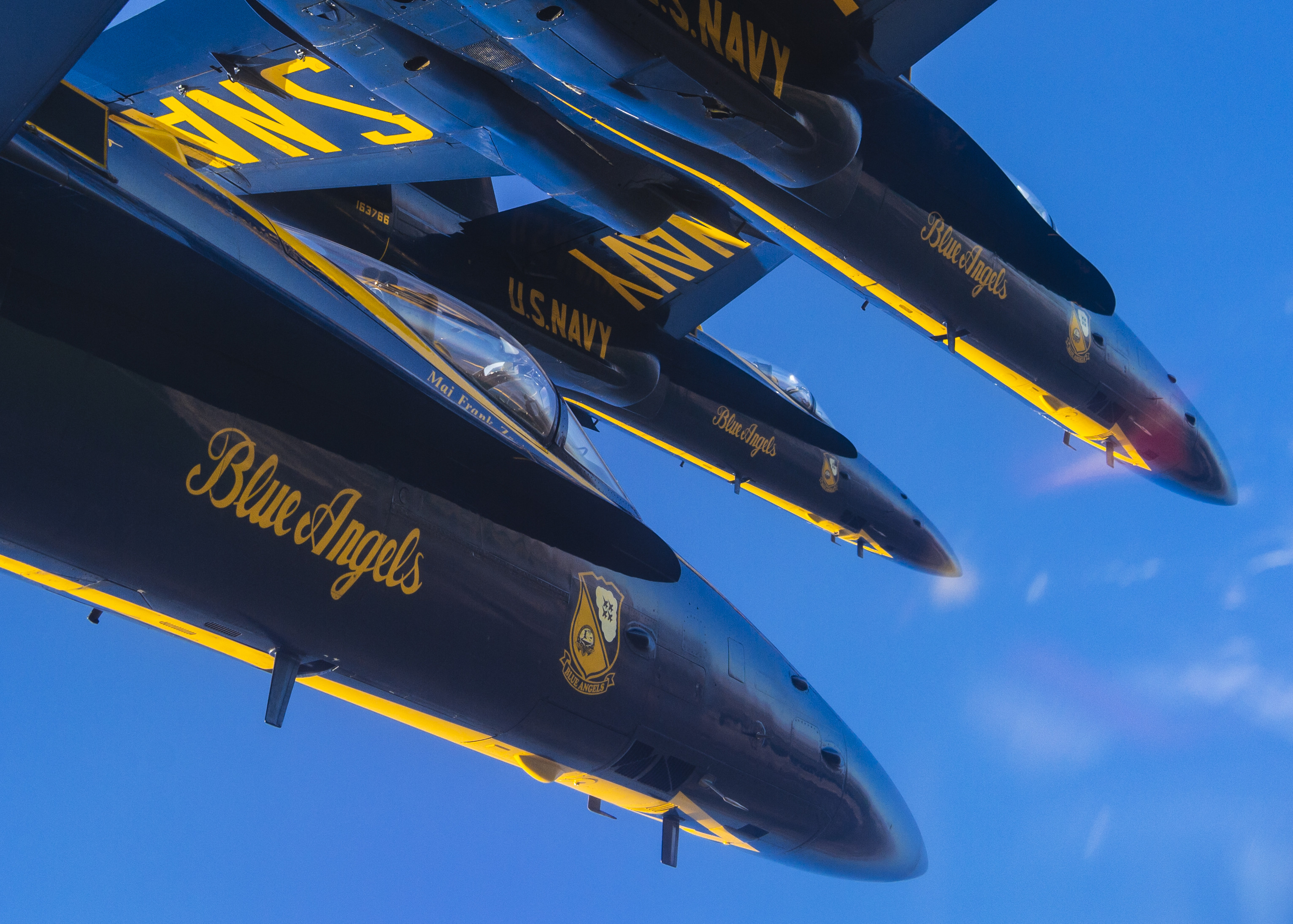 Pilots assigned to the U.S. Navy flight demonstration squadron, the Blue Angels, take part in a training flight at Naval Air Facility El Centro, Calif., on Feb. 14, 2020. (MC2 Cody Hendrix/Navy)