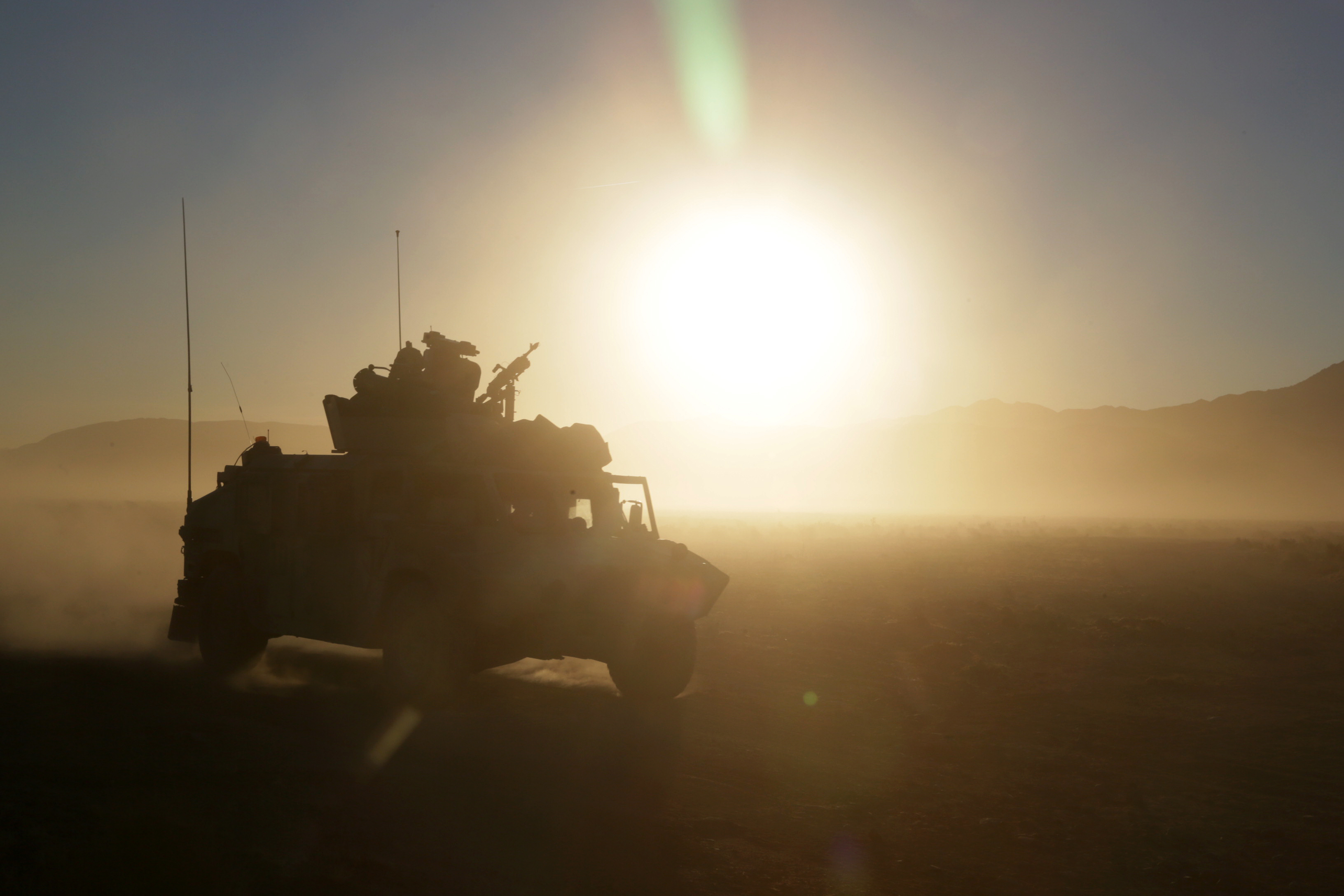 Soldiers assigned to 1st Squadron, 11th Armored Cavalry Regiment, assault an objective during Decisive Action Rotation 18-02 at the National Training Center in Fort Irwin, Calif. (Spc. Daniel Parrott/Army)