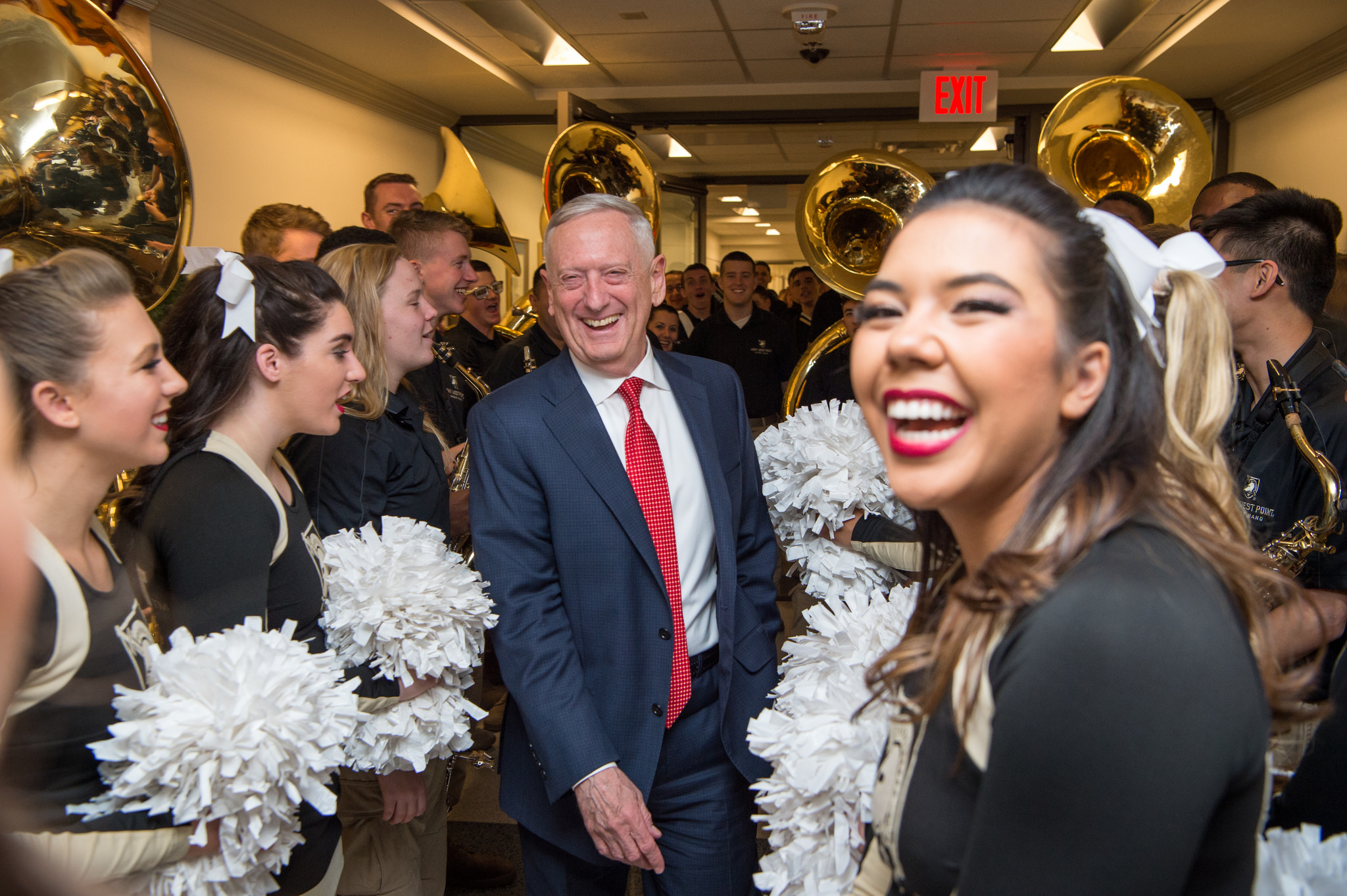 Secretary of Defense James N. Mattis cheers on the U.S. Army football team during a pep rally at the Pentagon on Dec. 8, 2017, in Washington. (Air Force Staff Sgt. Jette Carr/DoD)