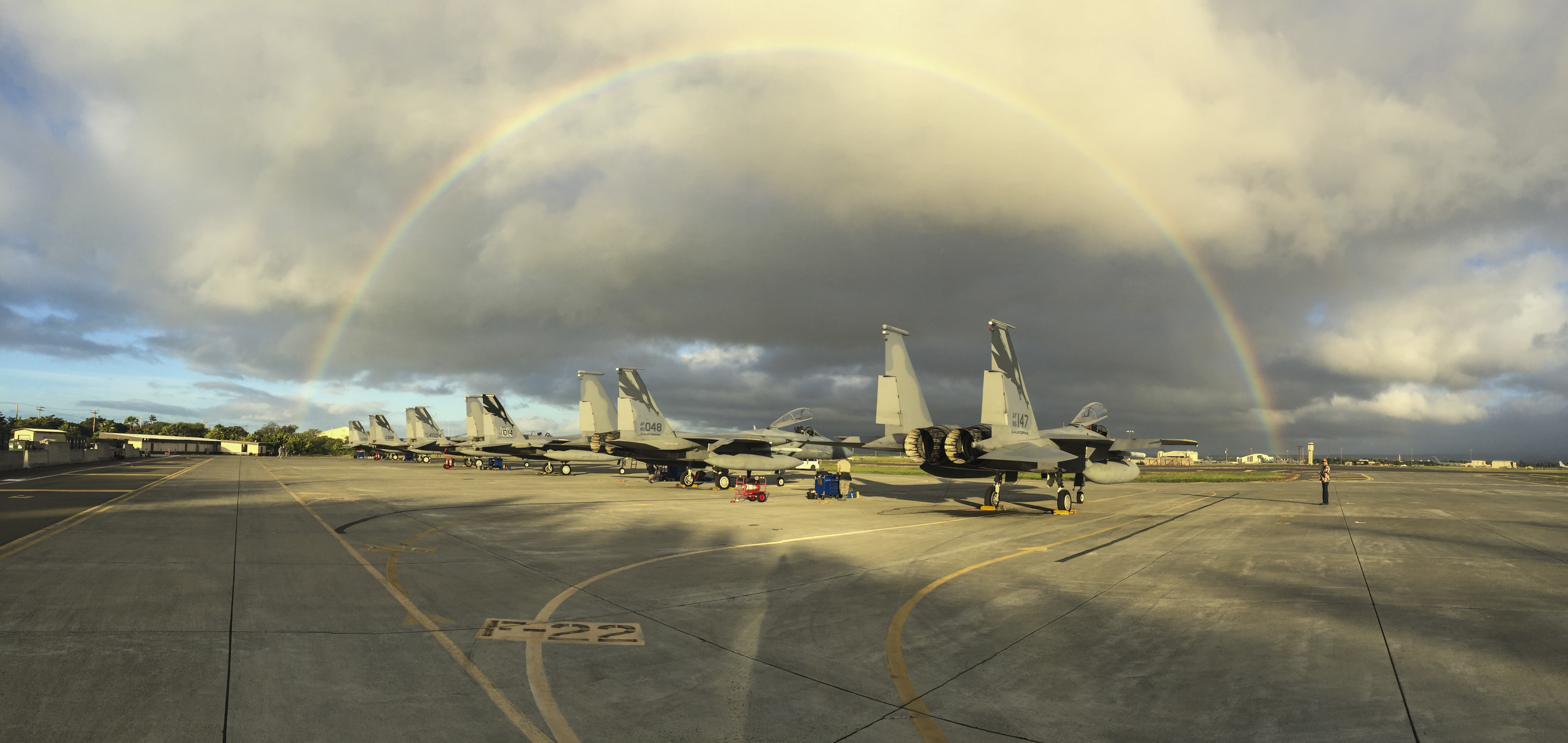 U.S. Air Force F-15C Eagle fighter jets from California Air National Guard’s 144th Fighter Wing stand ready for the morning mission at Joint Base Pearl Harbor-Hickam, Hawaii during Sentry Aloha 18-01 Jan. 19, 2017. (Senior Master Sgt. Chris Drudge/Air National Guard)