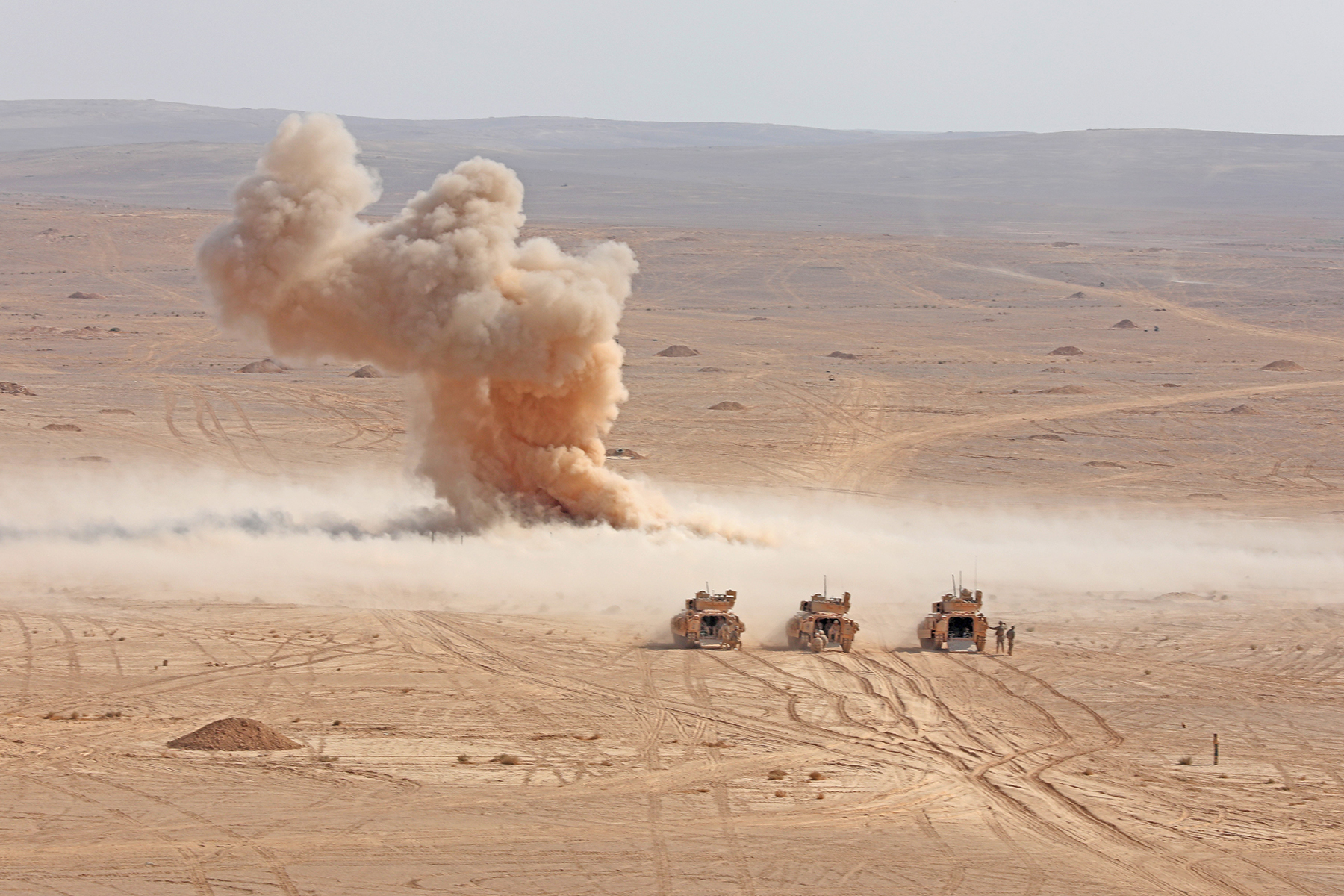 Soldiers practice detonating Bangalore torpedoes in Jordan, Aug. 29, 2019, during Eager Lion, a major U.S. Central Command exercise that aims to integrate forces in a multilateral environment. (Sgt. Liane Hatch/Army)