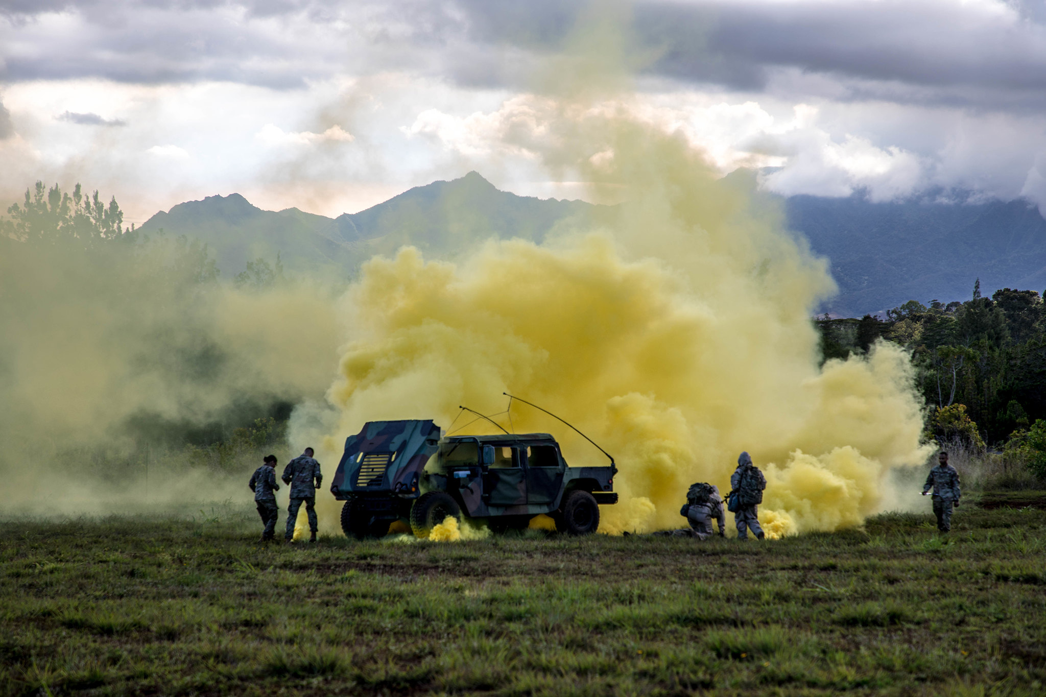 Soldiers test their knowledge of Chemical, Biological, Radiological and Nuclear (CBRN) at the CBRN lane ran by 25th Sustainment Brigade CBRN specialist during Day 1 of the 25th ID NCO/Soldier of the Year five day competition held 12-16 May 2019, Schofield Baracks, Hawaii. (Sgt. Sarah D. Williams/Army)