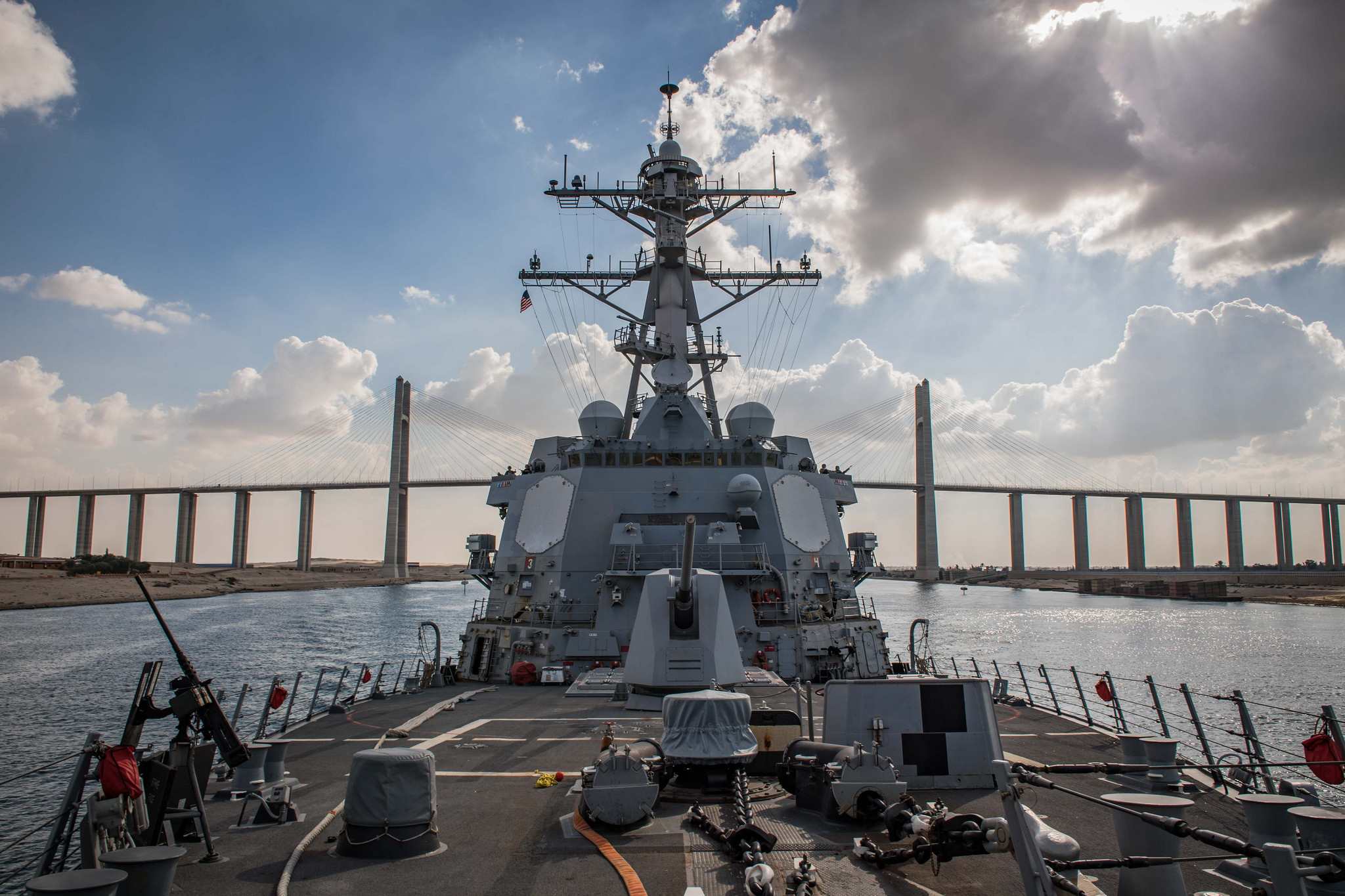 The Arleigh-Burke class guided-missile destroyer USS Jason Dunham (DDG 109) transits the Suez Canal on Dec. 1, 2018. (MC2 Jonathan Clay/Navy)