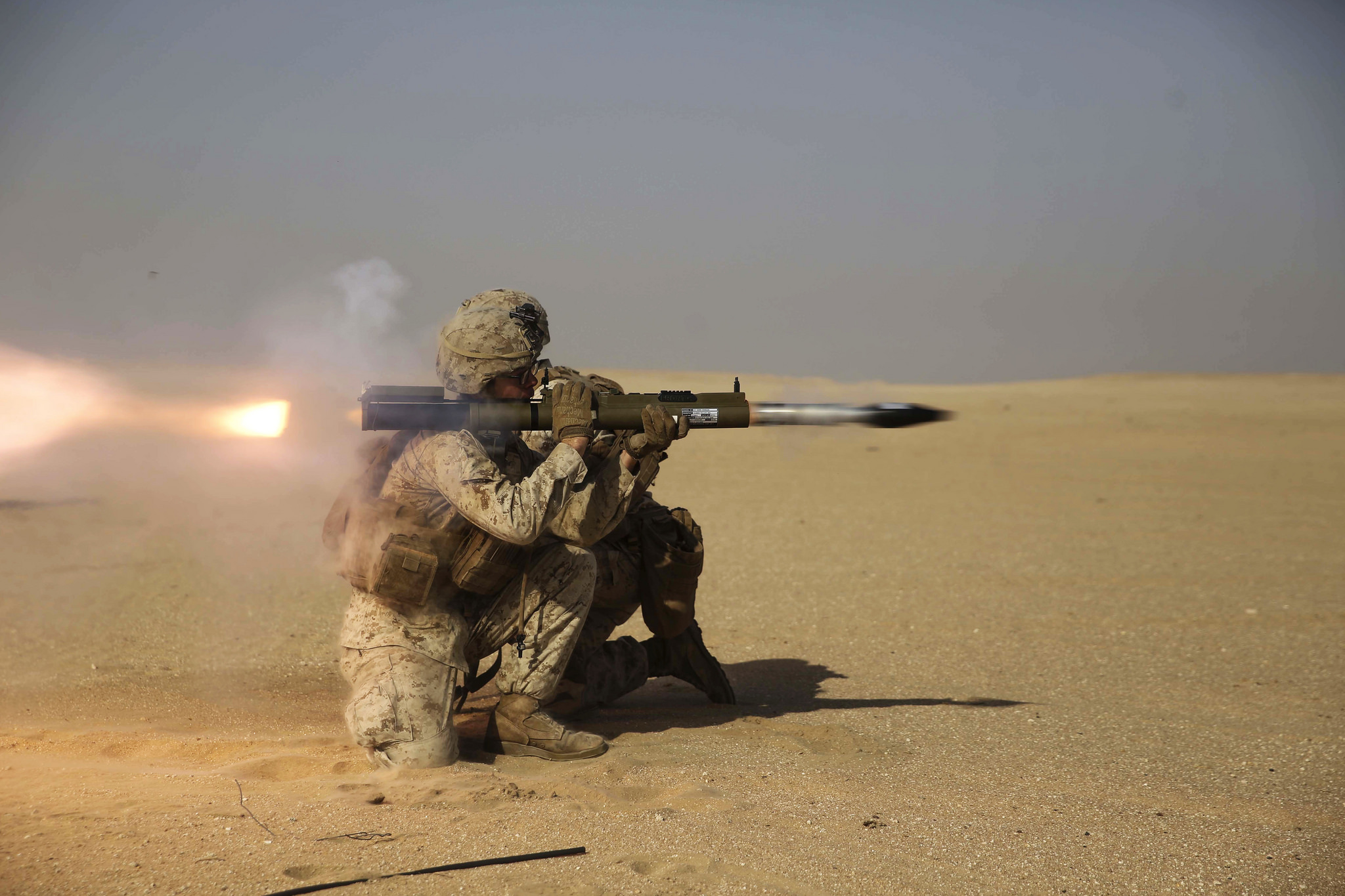 A Marine with Company A, 1st Battalion, 5th Marine Regiment the 15th Marine Expeditionary Unit's Ground Combat Element, fires an M72A7 rocket launcher Oct. 23, 2017, during a familiarization course at an undisclosed location. (Cpl. Timothy Valero/Marine Corps)