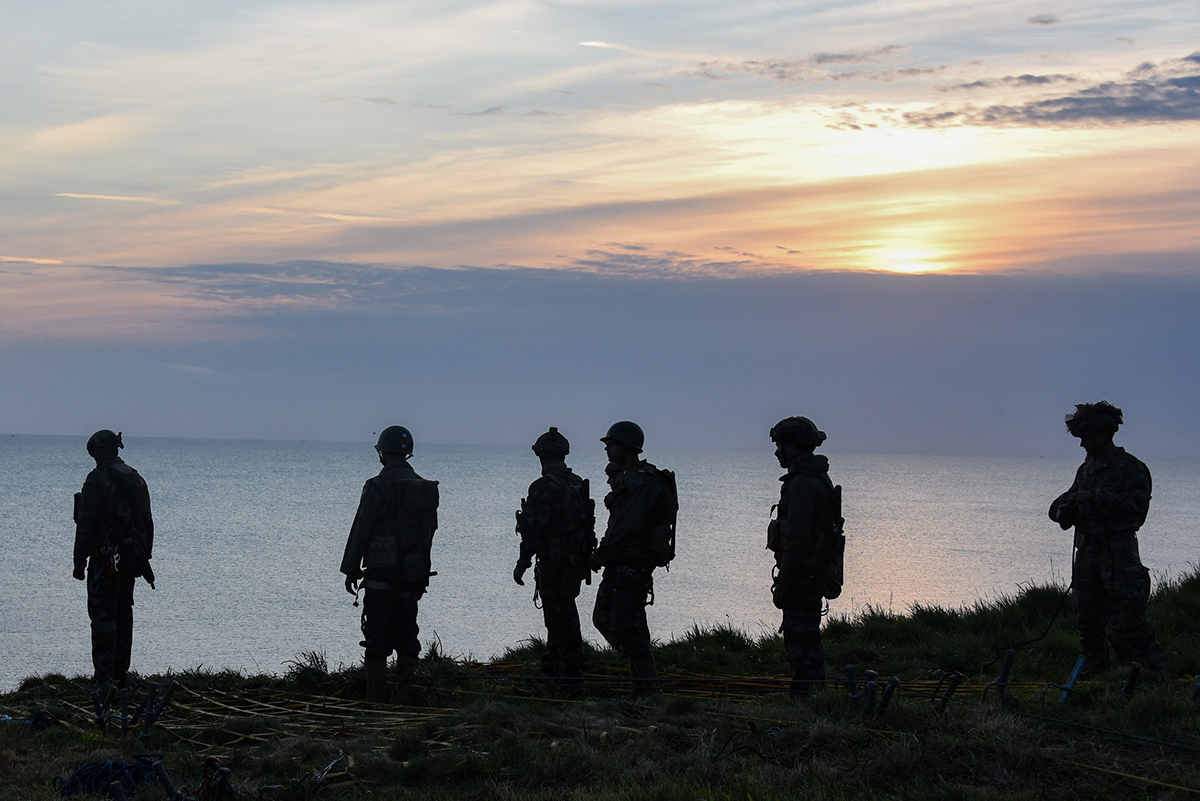 U.S. soldiers with 75th Ranger Regiment scale the cliffs like Rangers did during Operation Overload 75 years ago at Omaha Beach, Pointe du Hoc, Normandy, France, June 5, 2019. (Markus Rauchenberger/Army)