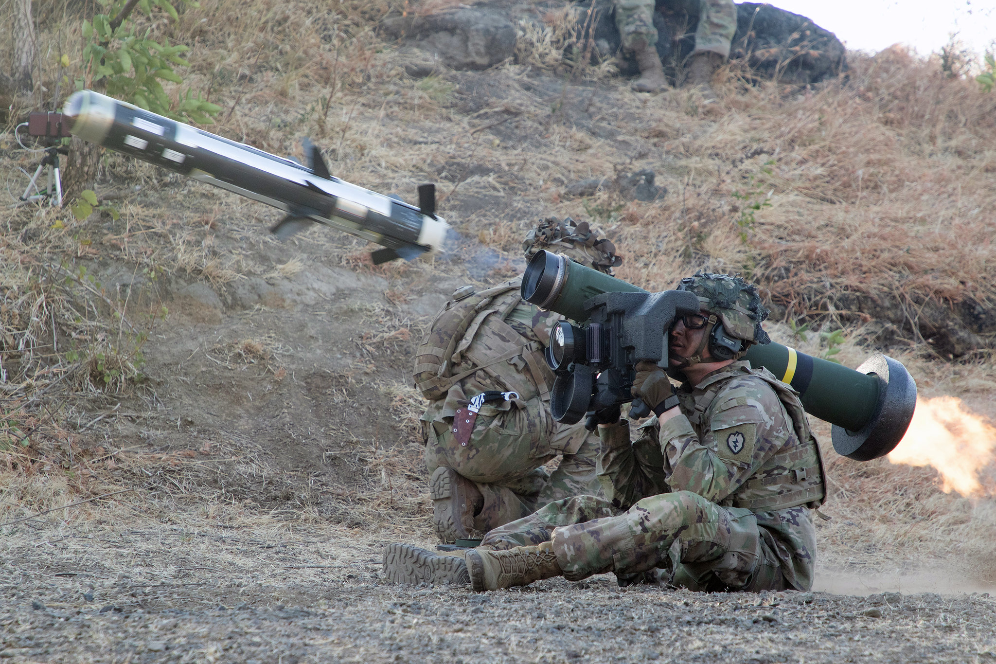 Soldiers fire a Javelin on Aug. 22, 2019, as a part of a joint fires range with Tentara Nasional Indonesia Angkatan Darat (TNI-AD Indonesia Armed Forces) on Pustapur Marine Base. (Pfc. Lawrence Broadnax/Army)