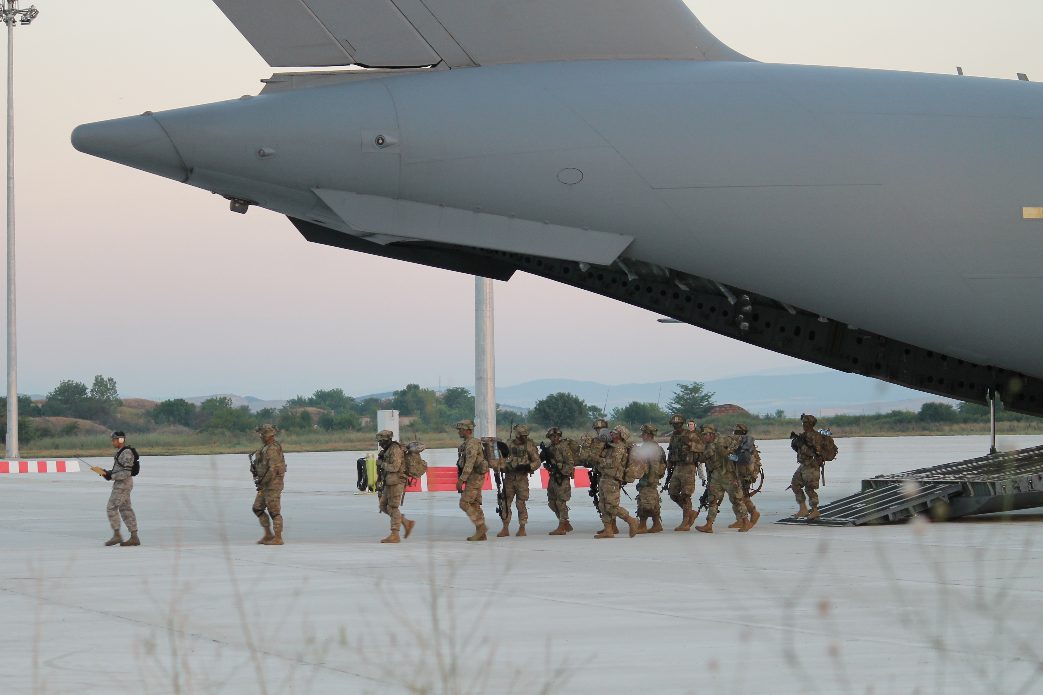The Stryker unit exits the C-17 first, before the vehicles. (Jen Judson/Staff)
