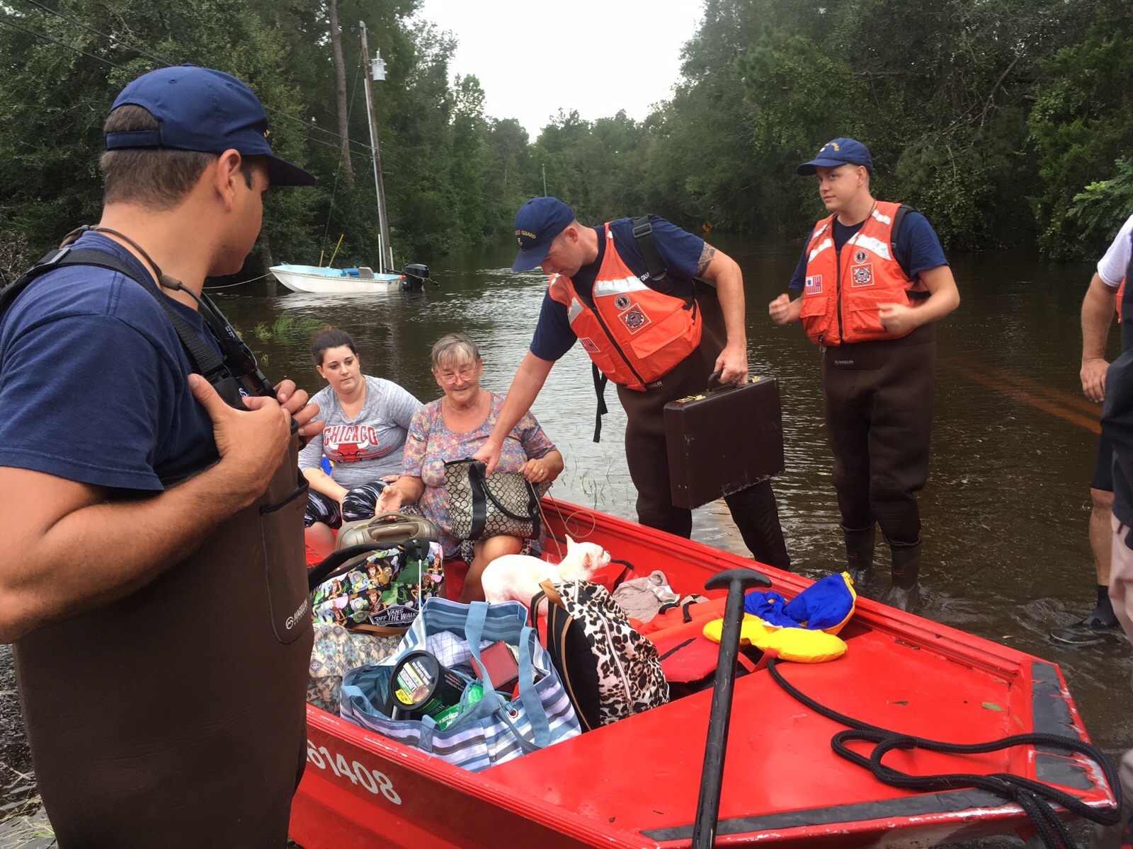 Coast Guard Flood Punt Teams conduct rescue operations in Jacksonville, Fla., Sept. 11, 2017. The Coast Guard has deployed assets and resources from across the country to assist in rescue operations for Hurricane Irma. (U.S. Coast Guard)