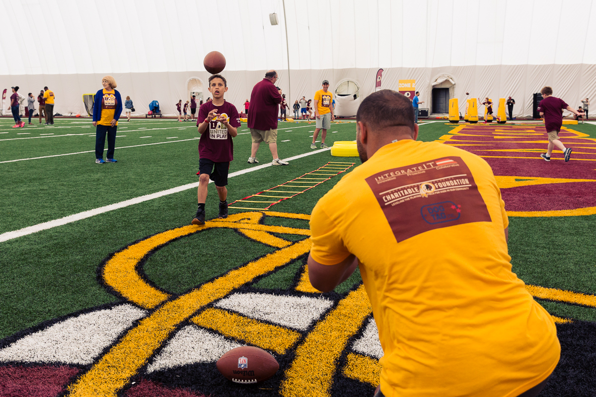 Military children participate in team-building activities for Army Forces Day on Saturday, June 19, 2018, at Redskins Park in Loudoun County, Va. (James Williams/Military Times)