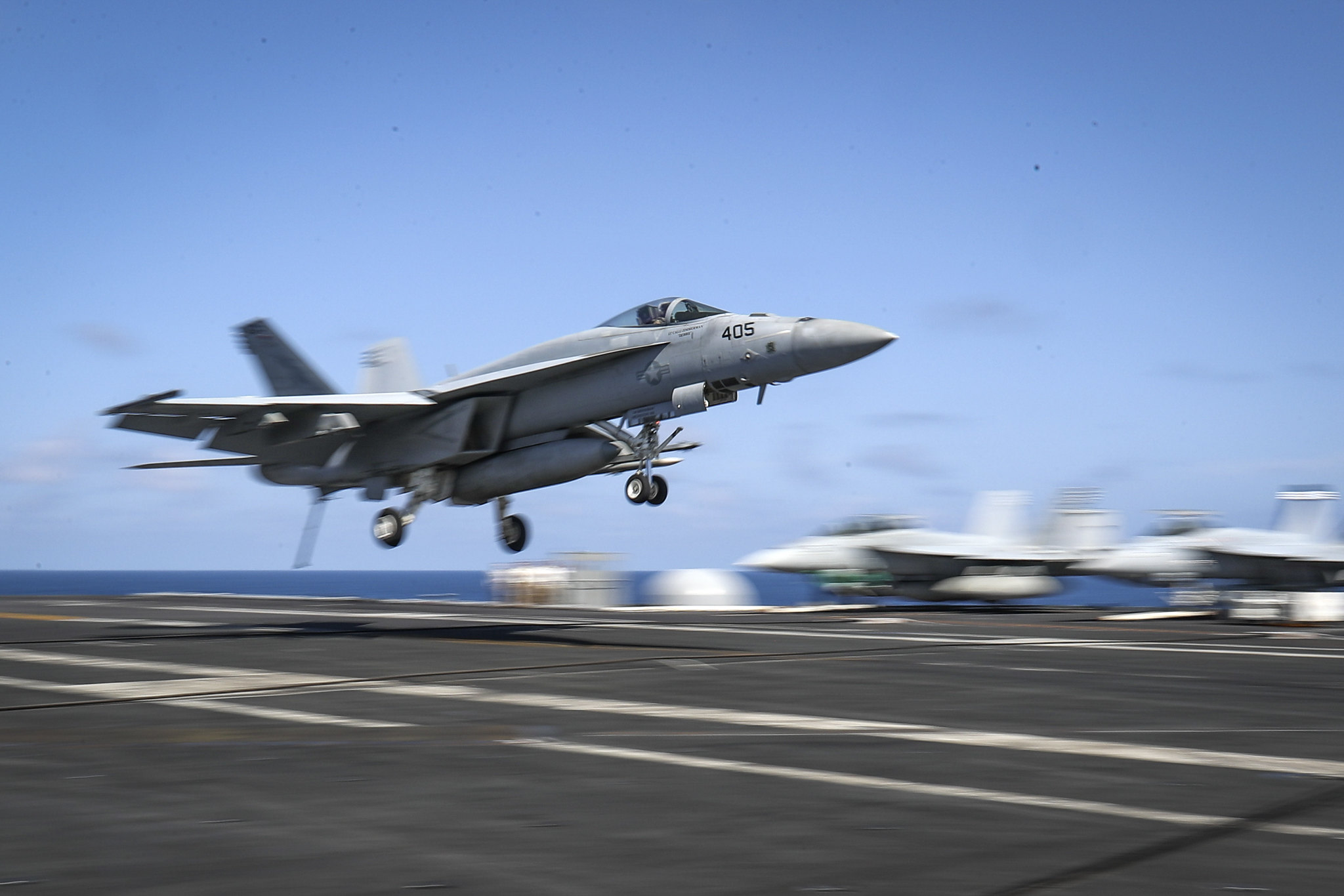 An F/A-18E Super Hornet lands on the flight deck of the Nimitz-class aircraft carrier USS Abraham Lincoln (CVN 72) on May 20, 2019, in the Arabian Sea. (Mass Communication Specialist 3rd Class Jeff Sherman/Navy)