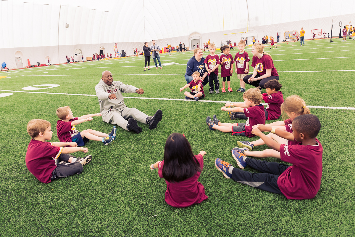Military children participate in team-building activities for Army Forces Day on Saturday, June 19, 2018, at Redskins Park in Loudoun County, Va. (James Williams/Military Times)