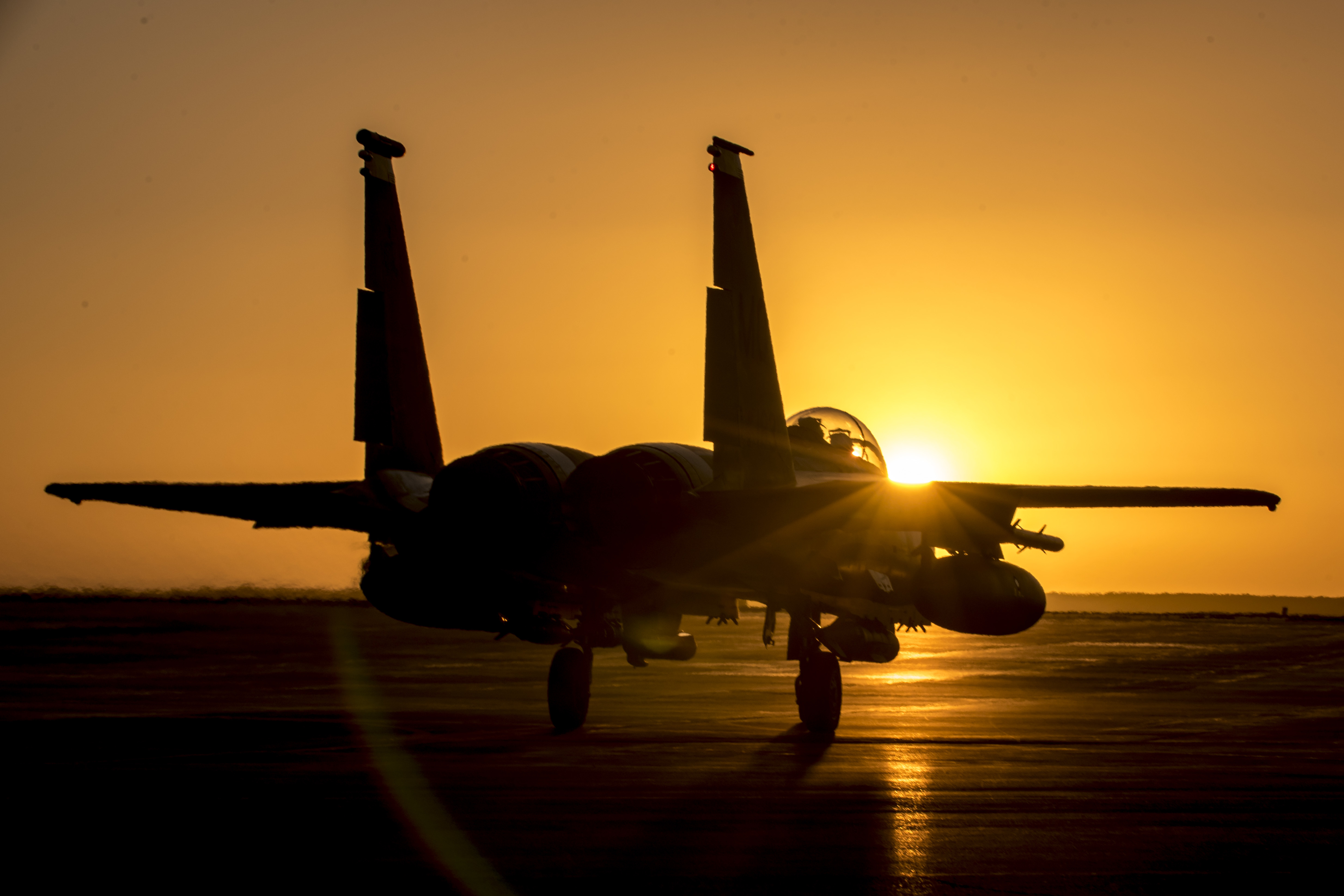 Aircrew of the 332d Air Expeditionary Wing prepare to launch an F-15E Strike Eagle on Dec. 24, 2019, at an undisclosed location in Southwest Asia. (Senior Master Sgt. Ralph Branson/Air Force)