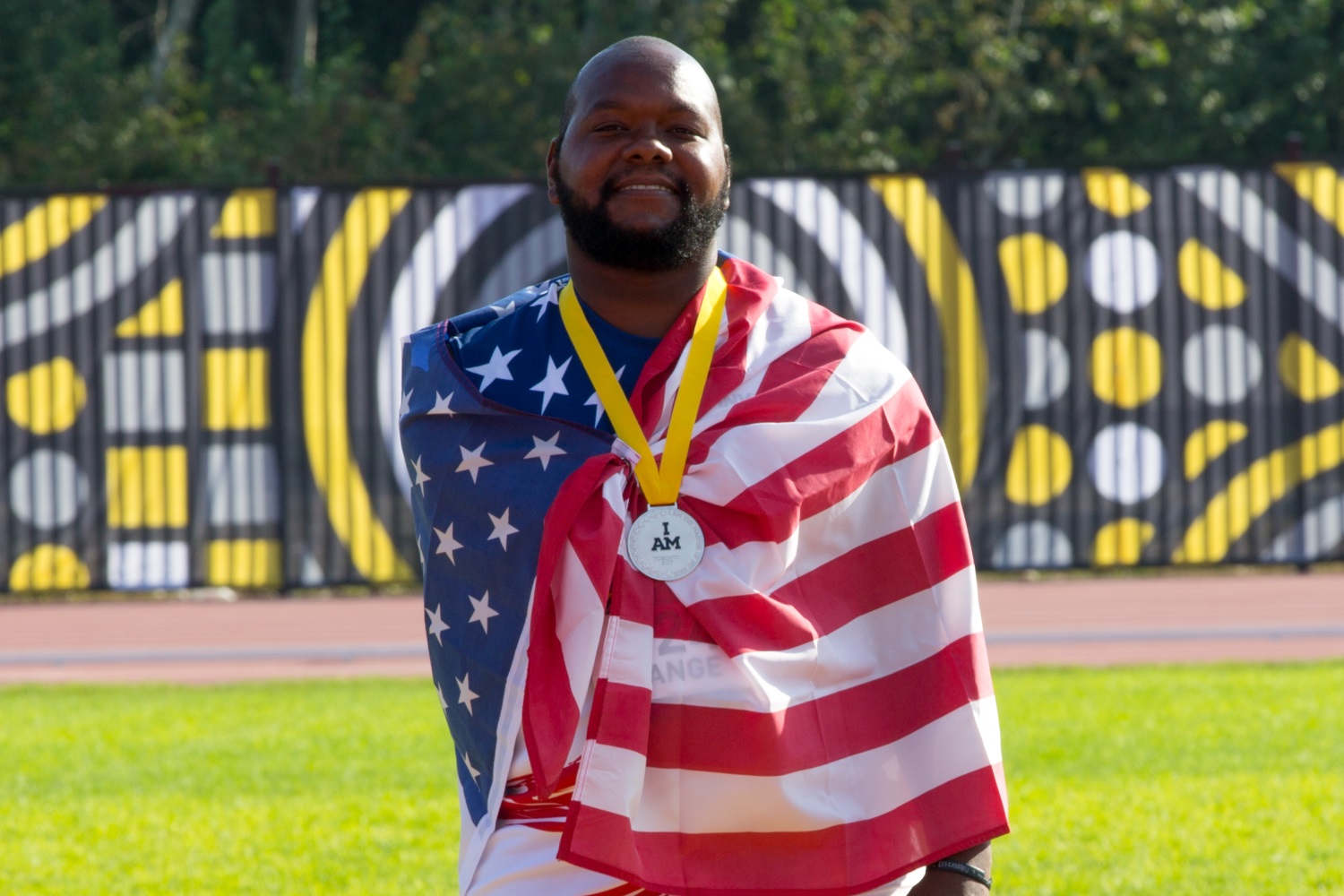 U.S. Navy veteran Nathan Dewalt places gold at the Invictus Games' track event, at York Lions Stadium in Toronto, Canada, on Sept. 24, 2017. (Staff Sgt. Daniel Luksan/Army)
