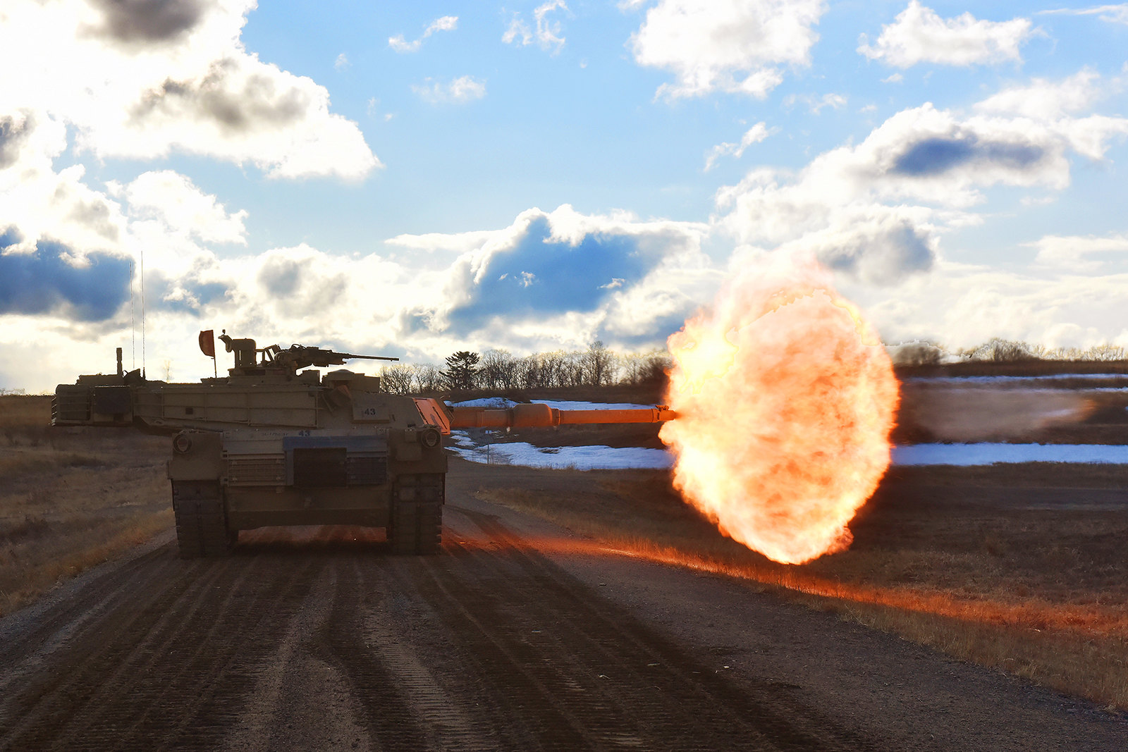Army tank crews engage targets downrange April 3, 2019, during gunnery training at Camp Ripley, Minn. (Army)