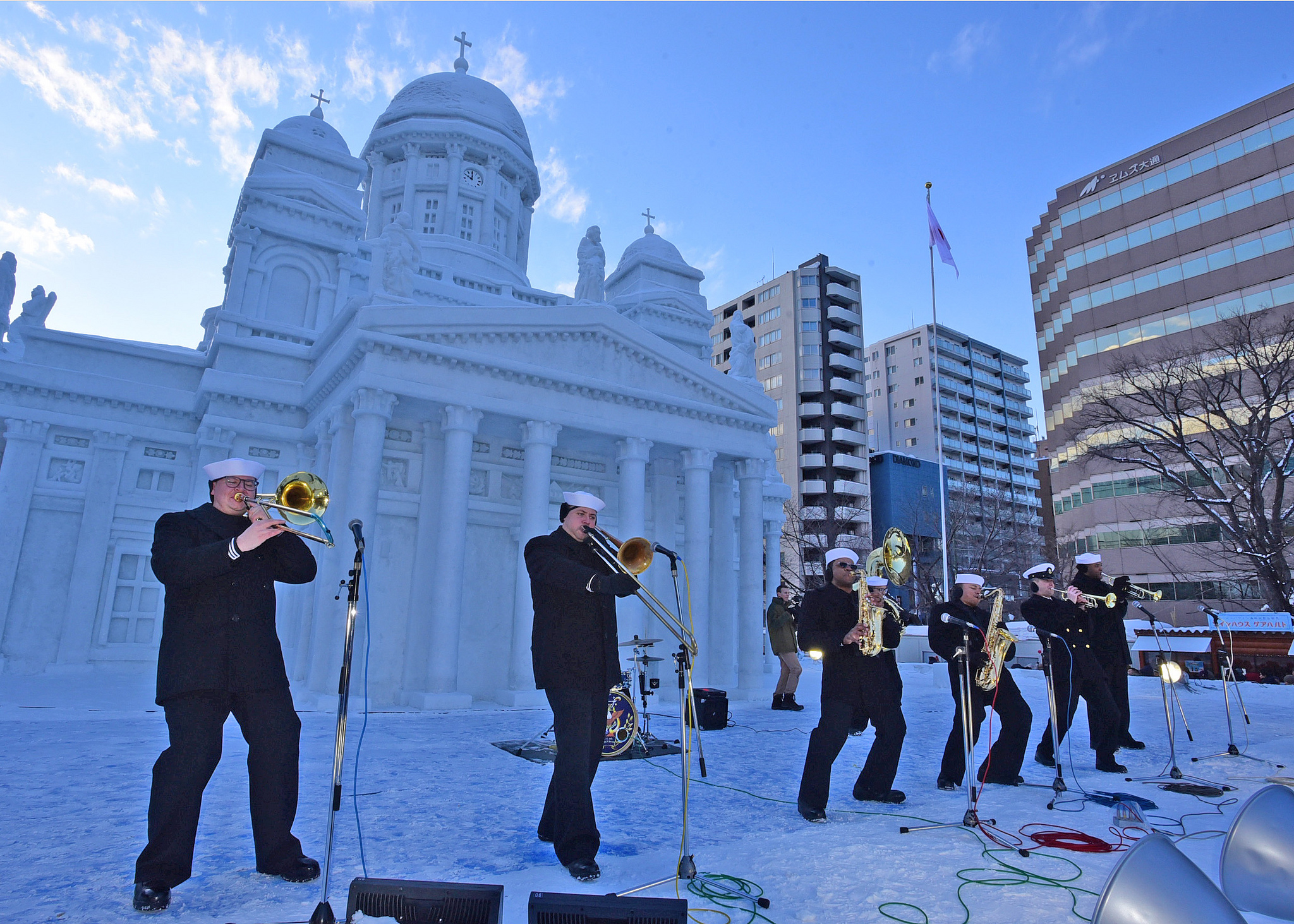 The U.S. 7th Fleet Band ensemble, Broadside Brass Band, performs at the 70th annual Sapporo Snow Festival on Feb. 9, 2019. (Mass Communication Specialist 2nd Class Adam K. Thomas/Navy)