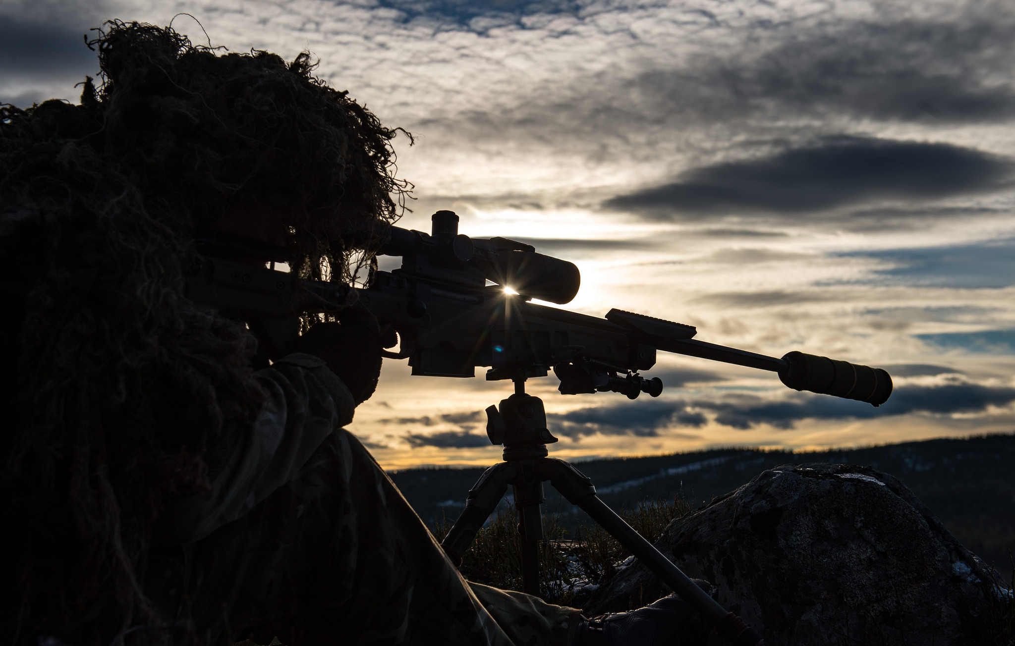 A British sniper from 1st Battalion, Royal Irish Regiment, prepares to fire his riffle Oct. 25, 2018, during joint sniper training as part of Exercise Trident Juncture 2018 in Rena, Norway. (Sgt. Marc-André Gaudreault/NATO)