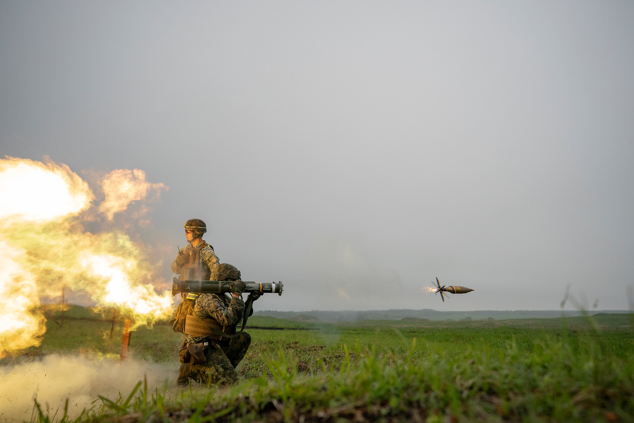 Cpl. Chris Anderson fires an AT4 rocket launcher on May 22, 2019, during a live fire training exercise at Combined Arms Training Center, Camp Fuji, Japan. (Cpl. Esgar Rojas/Marine Corps)