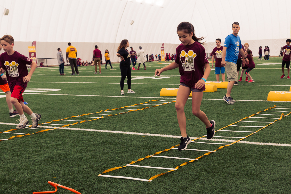 Military children participate in team-building activities for Army Forces Day on Saturday, June 19, 2018, at Redskins Park in Loudoun County, Va. (James Williams/Military Times)