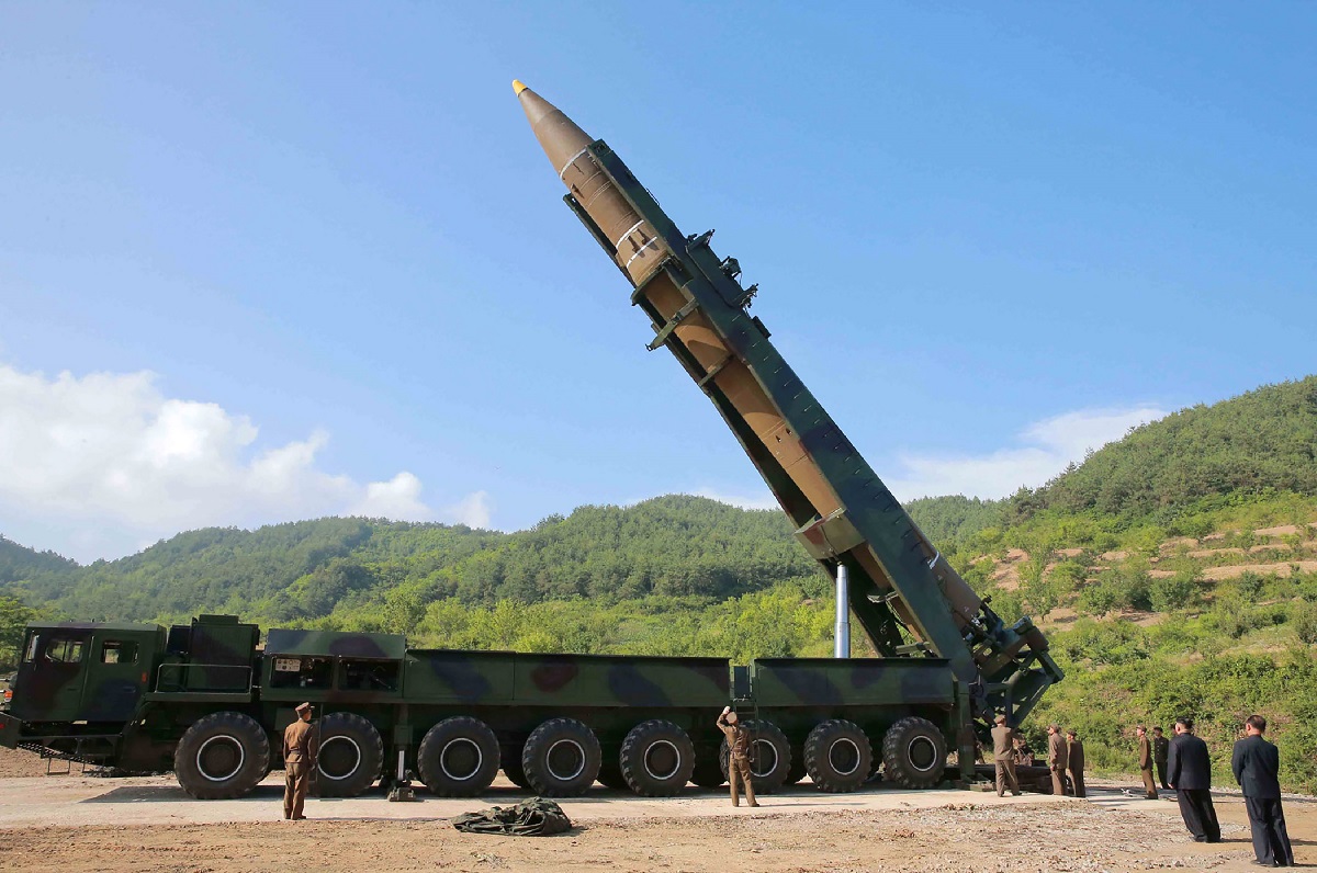 This picture from July 4, 2017, was released by North Korea's official Korean Central News Agency. It shows North Korean leader Kim Jong Un, second from right, inspecting the test-fire of the intercontinental ballistic missile Hwasong-14. Following the test, U.S. President Donald Trump tweeted: “North Korea has just launched another missile. Does this guy have anything better to do with his life?” (STR/AFP via Getty Images)