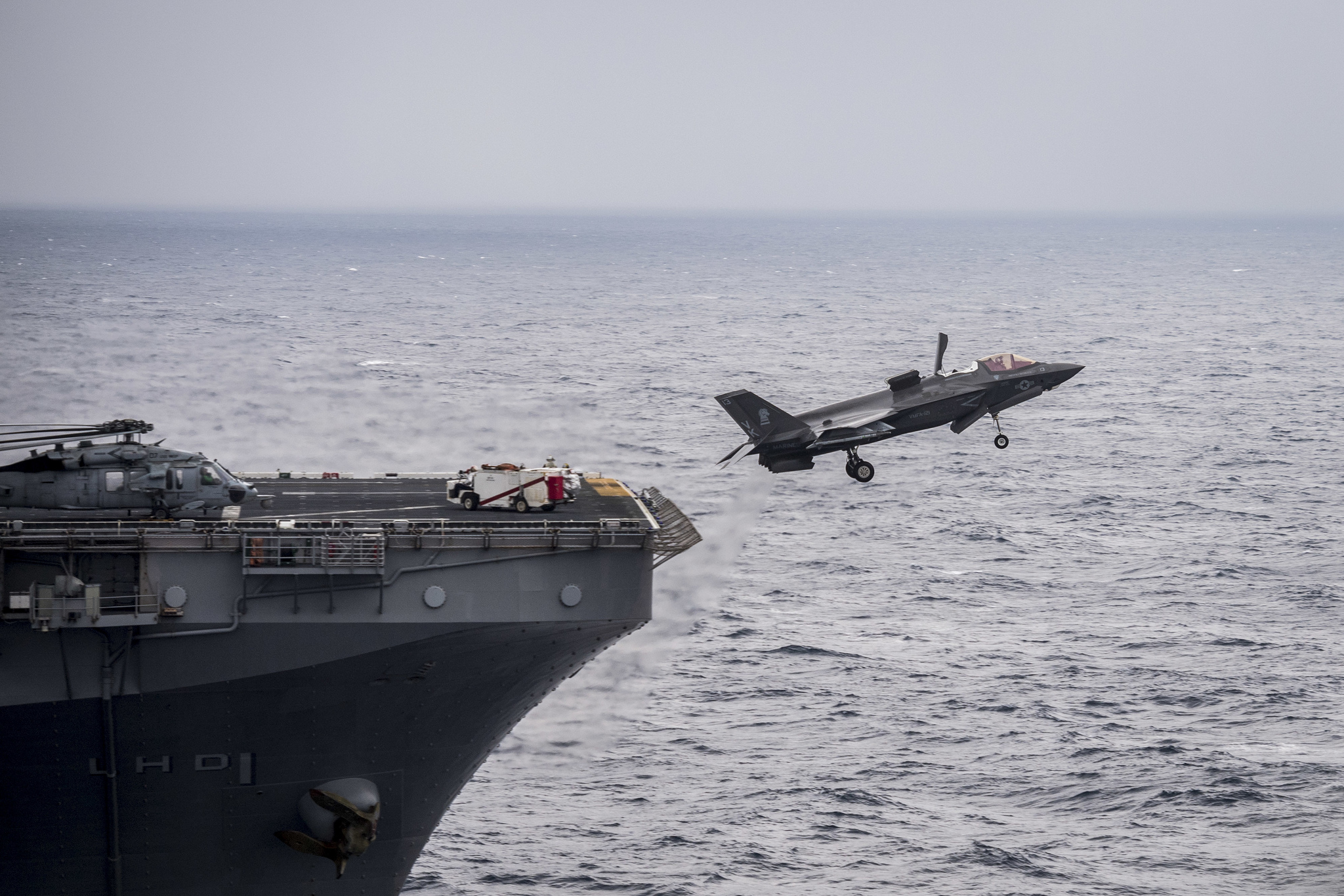 An F-35B Lightning II aircraft takes off from the flight deck of the amphibious assault ship USS Wasp (LHD 1) on Feb. 9, 2019, in the Philippine Sea. (Mass Communication Specialist 2nd Class Sarah Myers/Navy)