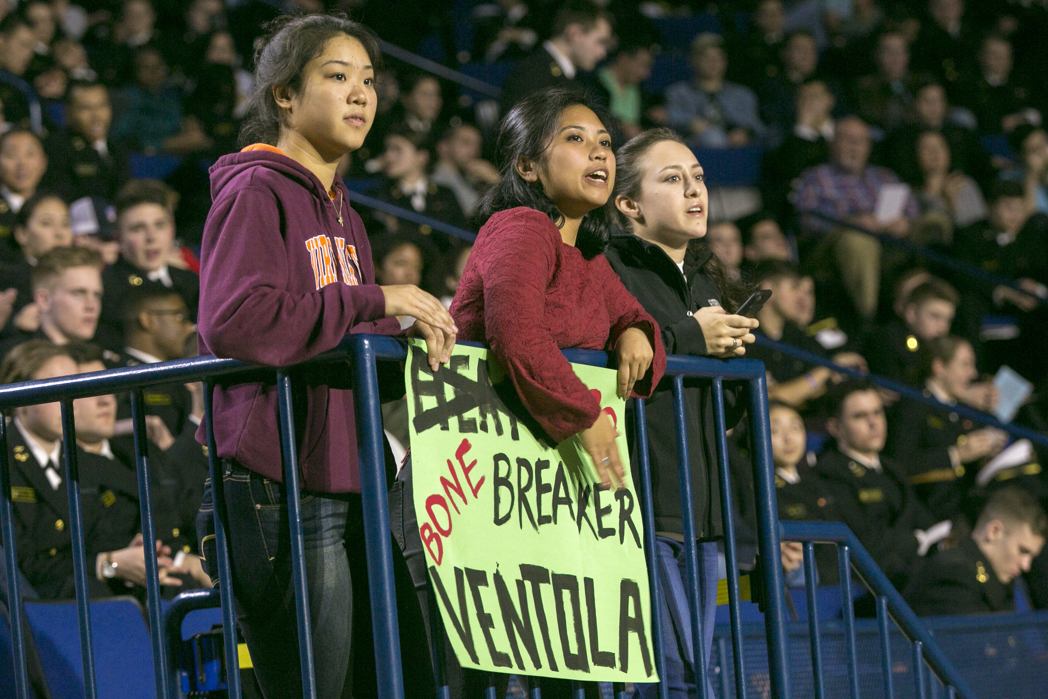 Fans cheer during the United States Naval Academy's 77th Brigade Boxing Championships held on Feb. 23, 2018. Patterson won the fight. (Alan Lessig/Staff)