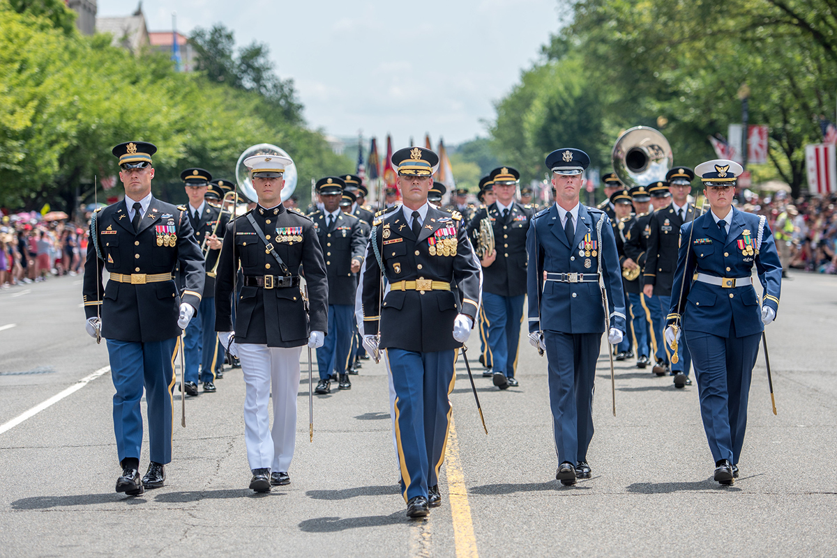 Soldiers assigned to the 3d U.S. Infantry Regiment (The Old Guard), participate in the National Independence Day Parade in Washington on July 4, 2019. (Sgt. Nicholas T. Holmes/Army)