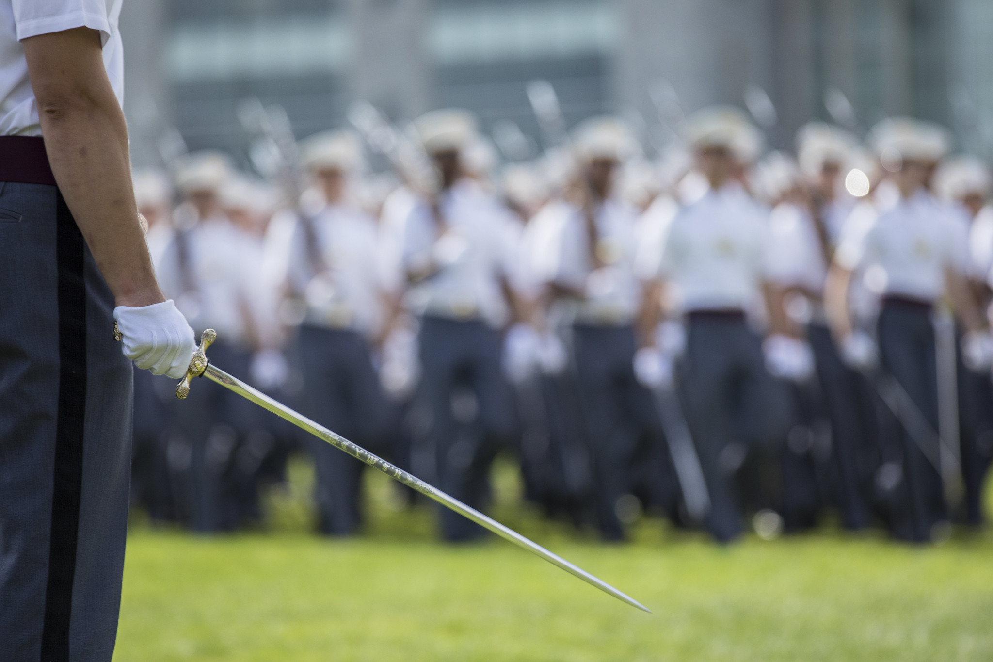 The U.S. Military Academy Corps of Cadets takes part in the review portion of the Acceptance Parade Aug. 17, 2019. The members of the Class of 2023 officially joined the Corps of Cadets during the parade. (Matthew Moeller/Army)