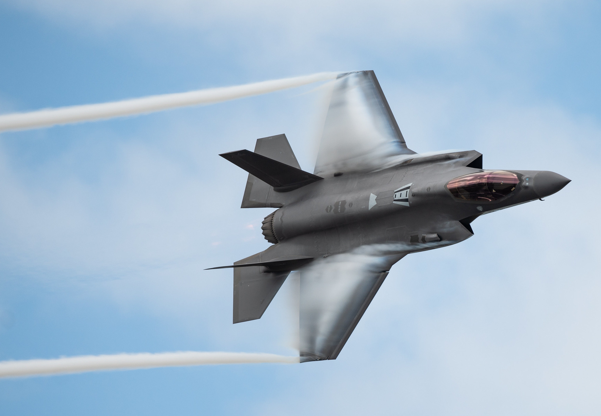 U.S. Air Force Capt. Andrew Dojo Olson, F-35 Demonstration Team pilot and commander, performs a dedication pass during the Melbourne Air and Space Show in Melbourne, Fla., March 30, 2019. (Senior Airman Alexander Cook/Air Force)