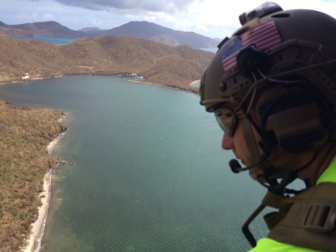 Five airmen from the Kentucky Air National Guard’s 123rd Special Tactics Squadron conduct search-and-rescue missions on St. John, U.S. Virgin Islands, Sept. 9, 2017, in conjunction with the Kentucky Army National Guard’s 63rd Theater Aviation Brigade. The airmen have controlled multiple helicopter landing zones and evacuated numerous victims by hoisting them to Kentucky Army Guard UH-60 Black Hawk helicopters for evacuation. (Air National Guard)