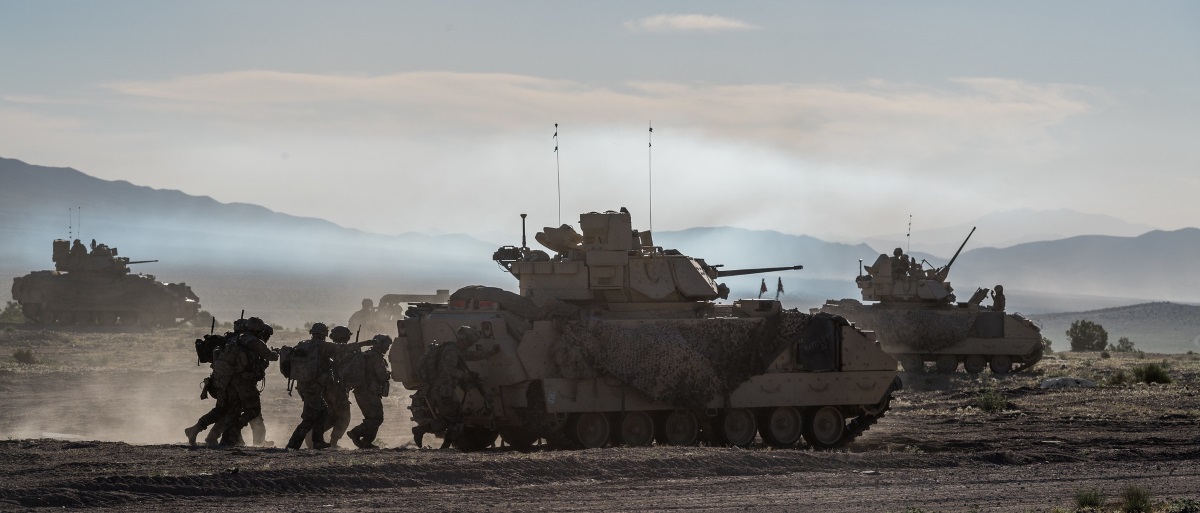 Army National Guard Infantrymen from the 116th Cavalry Brigade Combat Team seize a town from the enemy June 7, 2019, at the National Training Center in Fort Irwin, Calif. (Sgt. Mason Cutrer/Army National Guard)