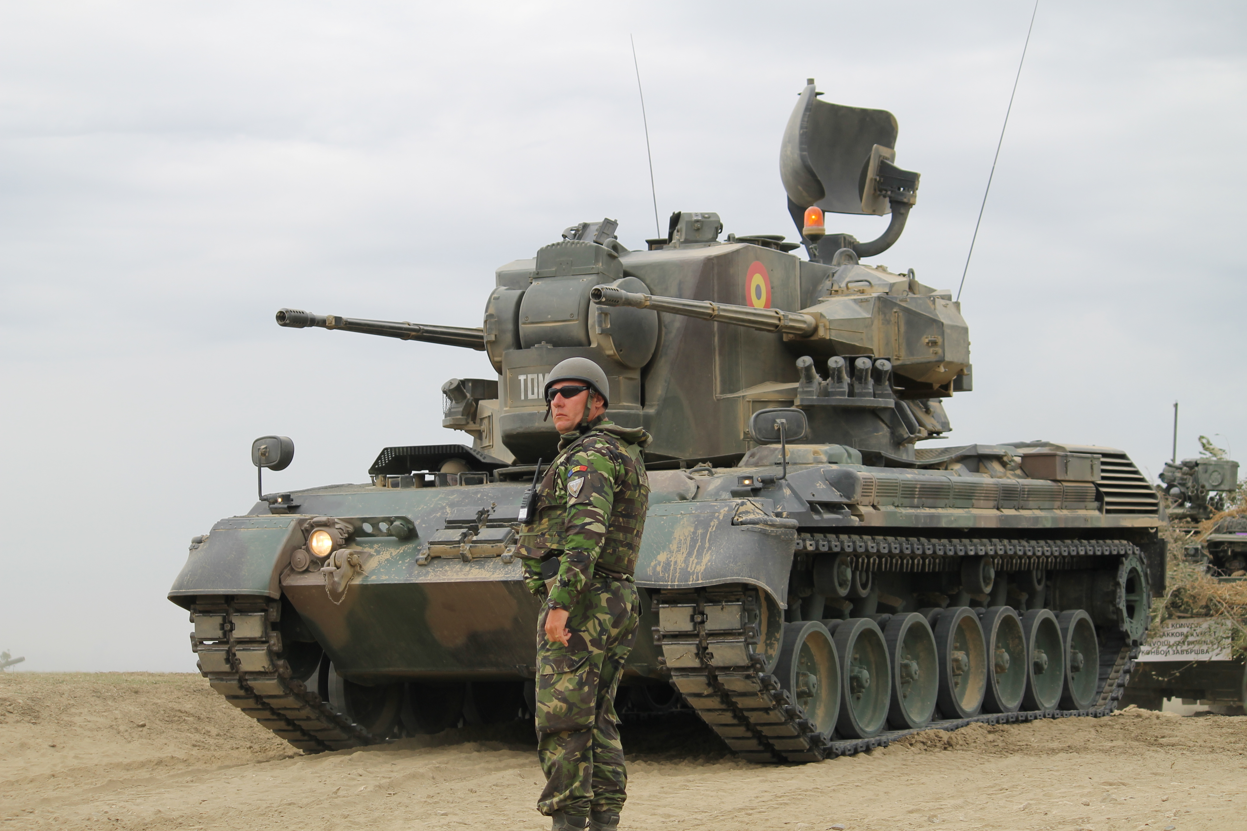 A Gepard is one of the first to cross the bridge during the river crossing exercise. (Jen Judson/Staff)