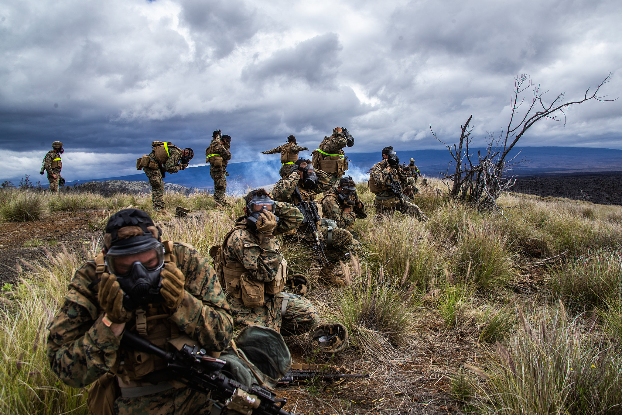 Marines prepare for a dose of compound 2-chlorobenzalmalononitrile