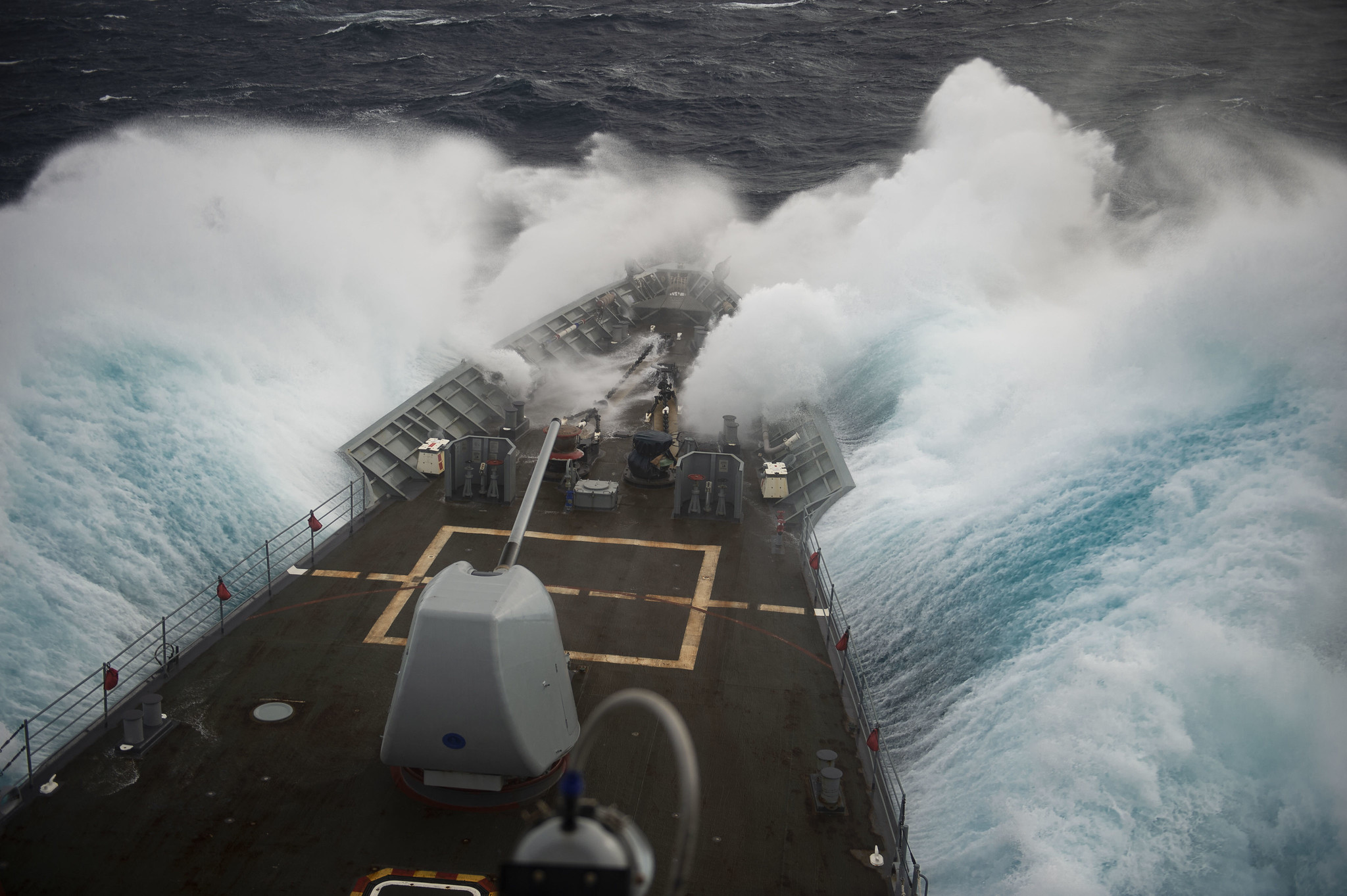 The Ticonderoga-class guided-missile cruiser USS Vella Gulf (CG 72) conducts operations in the Atlantic Ocean on Feb. 6, 2020, as part of the Dwight D. Eisenhower Carrier Strike Group. (Mass Communication Specialist 3rd Class Andrew Waters/Navy)