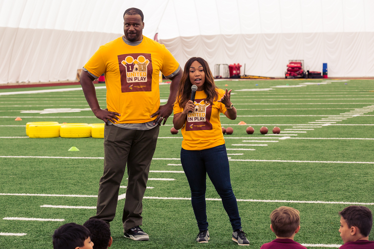 Military children participate in team-building activities for Army Forces Day on Saturday, June 19, 2018, at Redskins Park in Loudoun County, Va. (James Williams/Military Times)