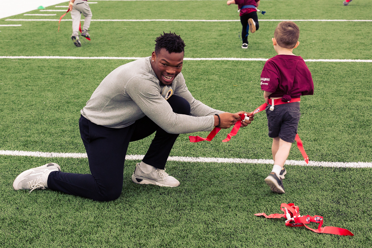 Military children participate in team-building activities for Army Forces Day on Saturday, June 19, 2018, at Redskins Park in Loudoun County, Va. (James Williams/Military Times)