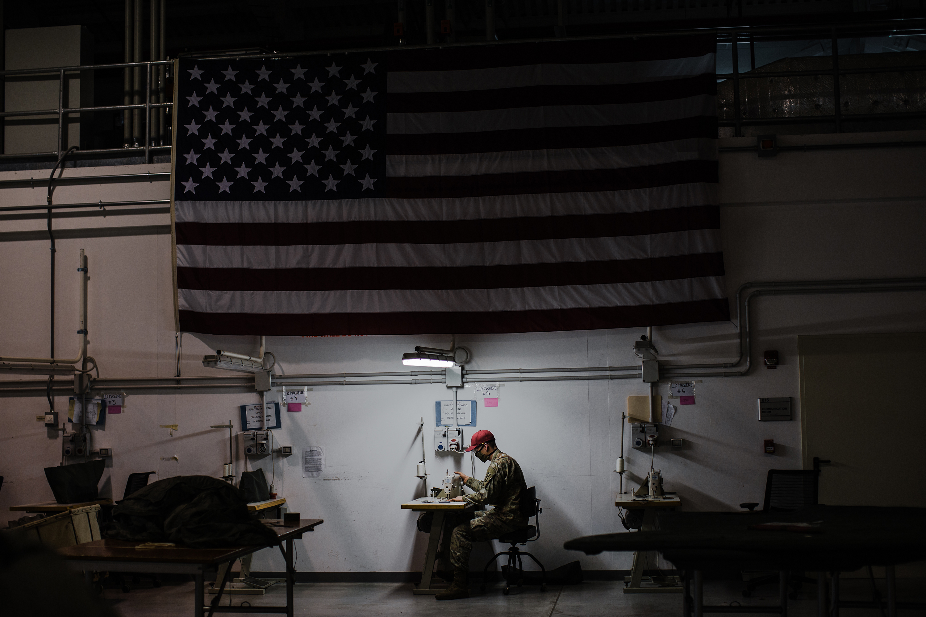In the wake of the COVID-19 epidemic in Northern Italy, U.S. Army parachute riggers assigned to the 601st Quartermaster Company, 173rd Brigade Support Battalion, 173rd Airborne Brigade sew face mask prototypes made from fabric found in the standard Army parachute system in Aviano Air Base, Italy, April 28, 2020. The prototypes are meant to prepare the paratroopers for the mass production of the masks when proper materials arrive. (Spc. Ryan Lucas/Army)