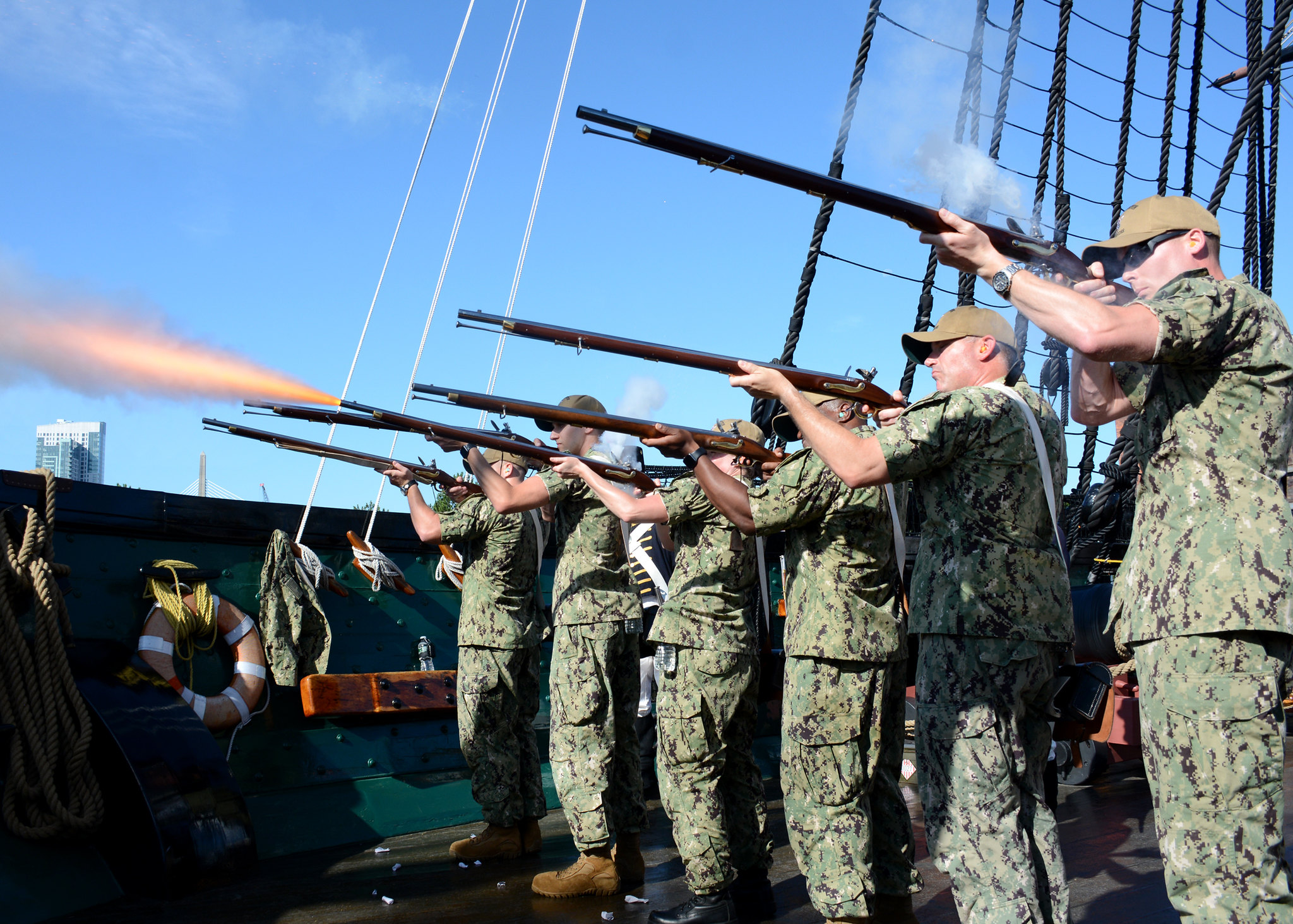 Chief petty officer selects come together on Aug. 20, 2019, for Chief Heritage weeks events aboard the oldest commissioned warship afloat in the world, USS Constitution, in Boston. (Mass Communication Specialist 2nd Class Jerine Lee/Navy)